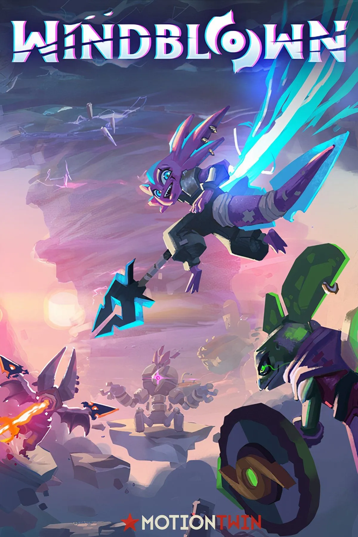 Cảnh chiến đấu trong Windblown, một game roguelike 3D với đồ họa tươi sáng và hiệu ứng tốc độ cao