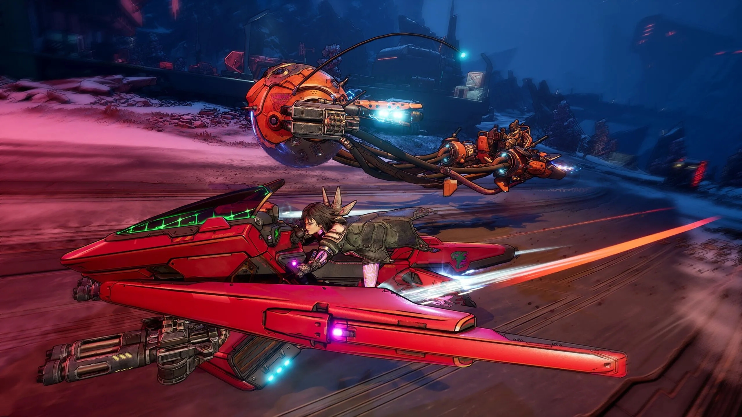 Cảnh digirunner, một cơ chế di chuyển mới, hoạt động trong thế giới mở Kairos của Borderlands 4, làm nổi bật gameplay động