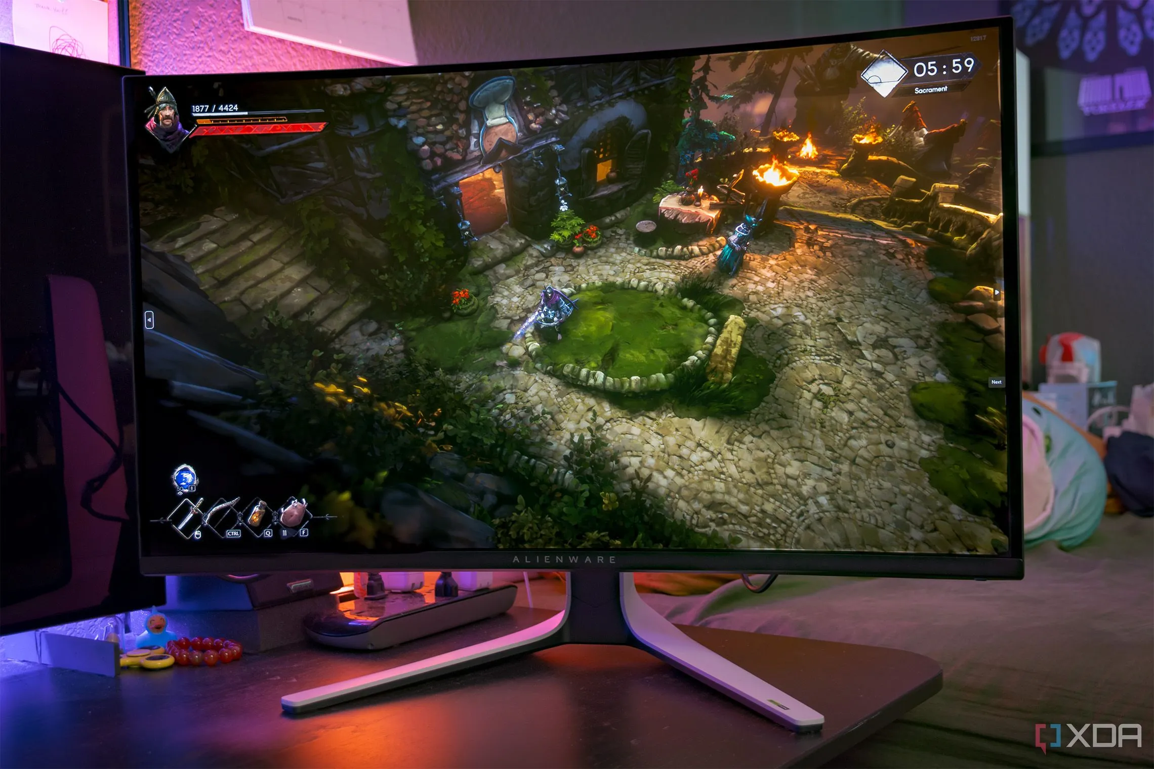 Cảnh game hiển thị trên màn hình Dell AW3225QF