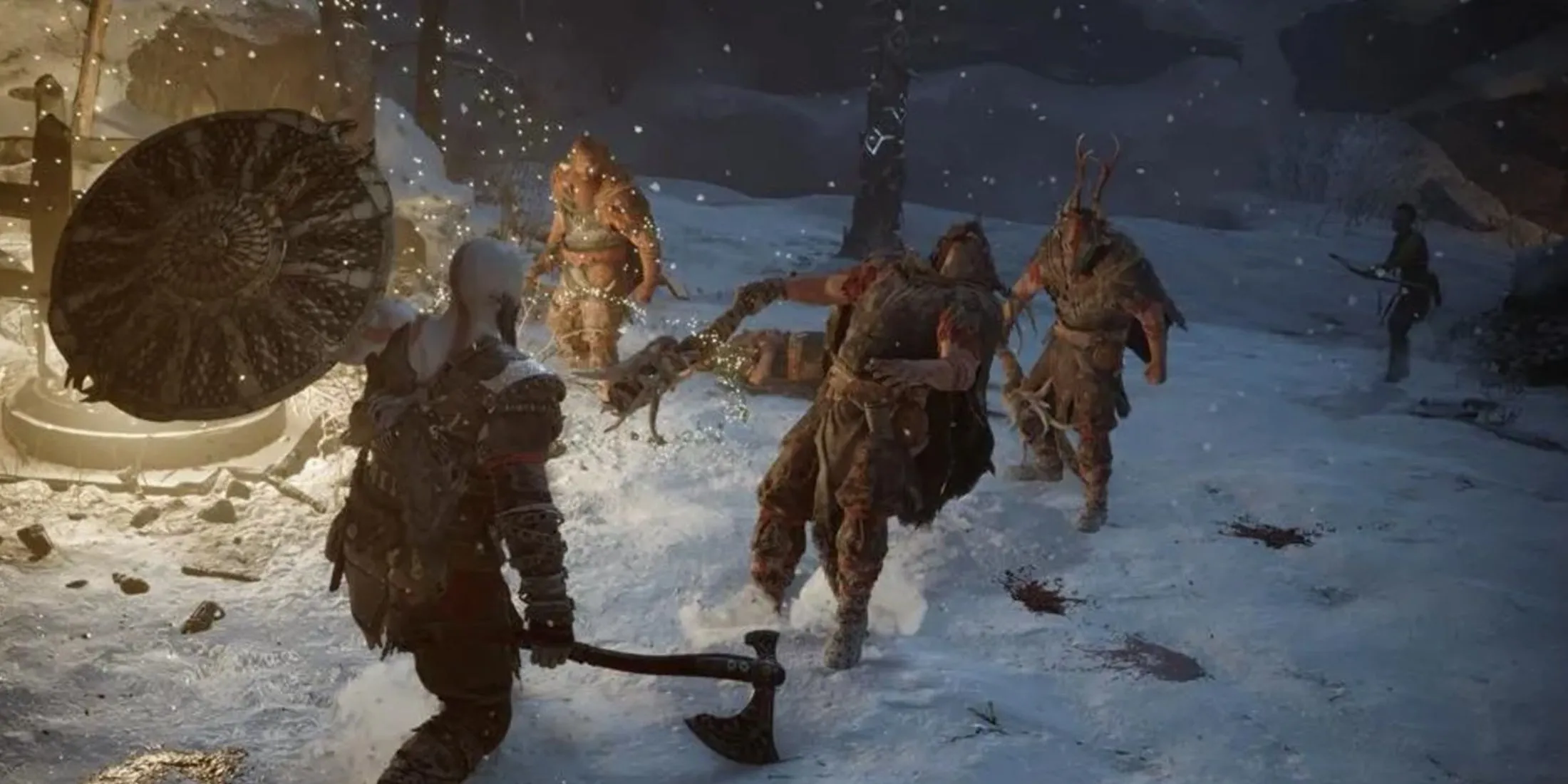 Cảnh gameplay God of War Ragnarok với Kratos và Atreus