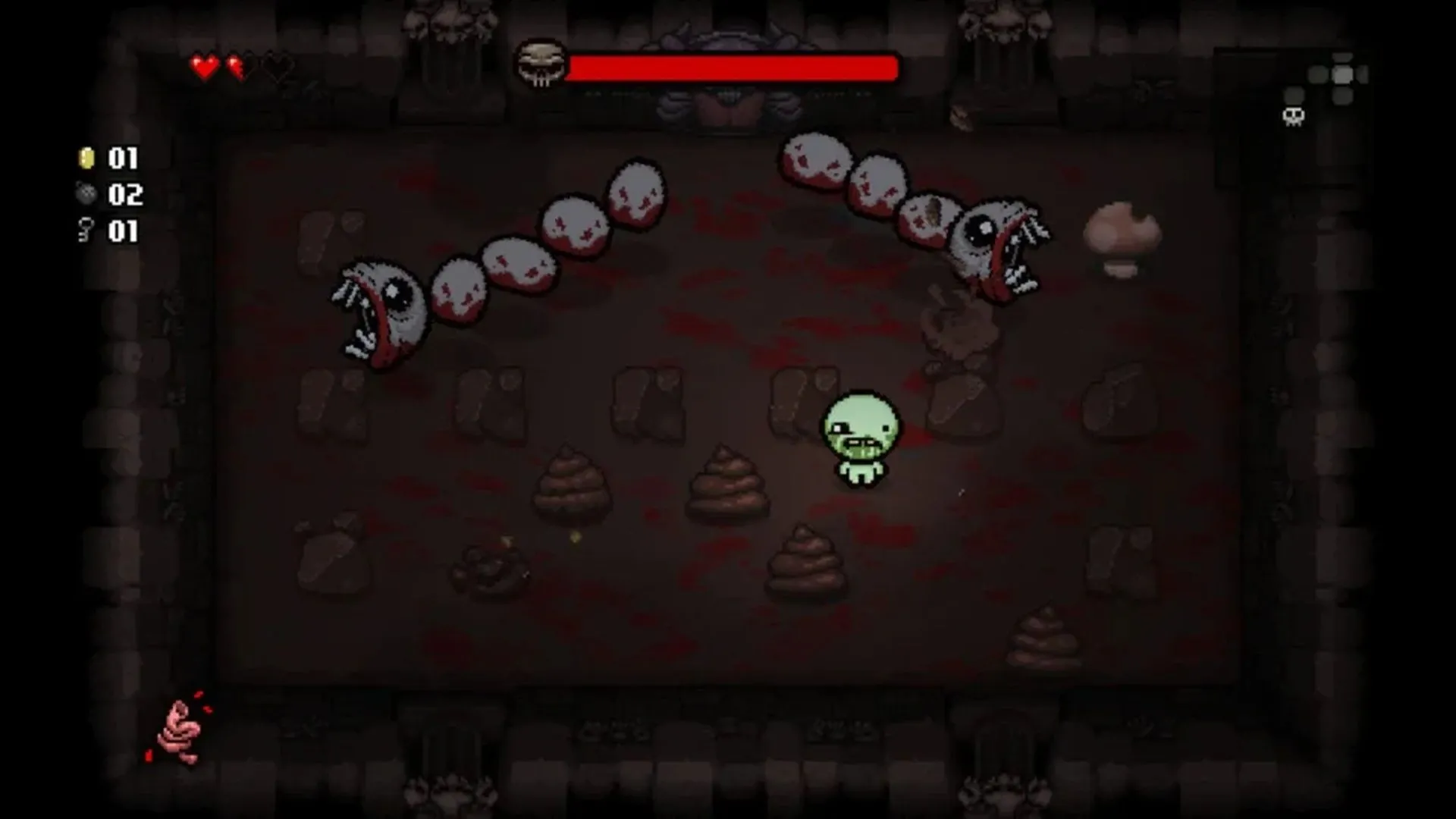 Cảnh gameplay The Binding of Isaac Rebirth trên PlayStation Vita, hiển thị nhân vật Isaac trong hầm ngục chiến đấu với quái vật theo phong cách roguelike.