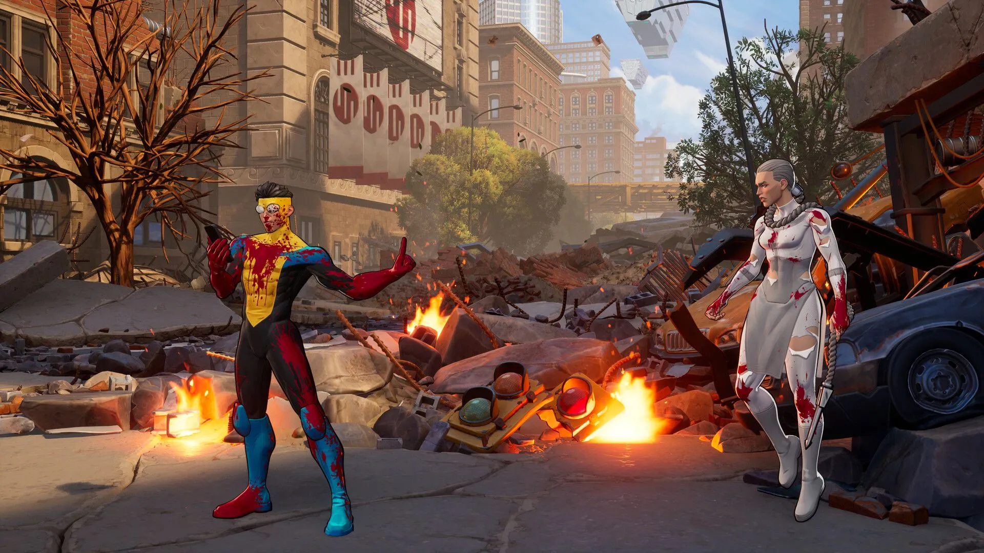 Cảnh gameplay từ tựa game đối kháng Invincible VS, cho thấy các nhân vật đang chiến đấu dữ dội