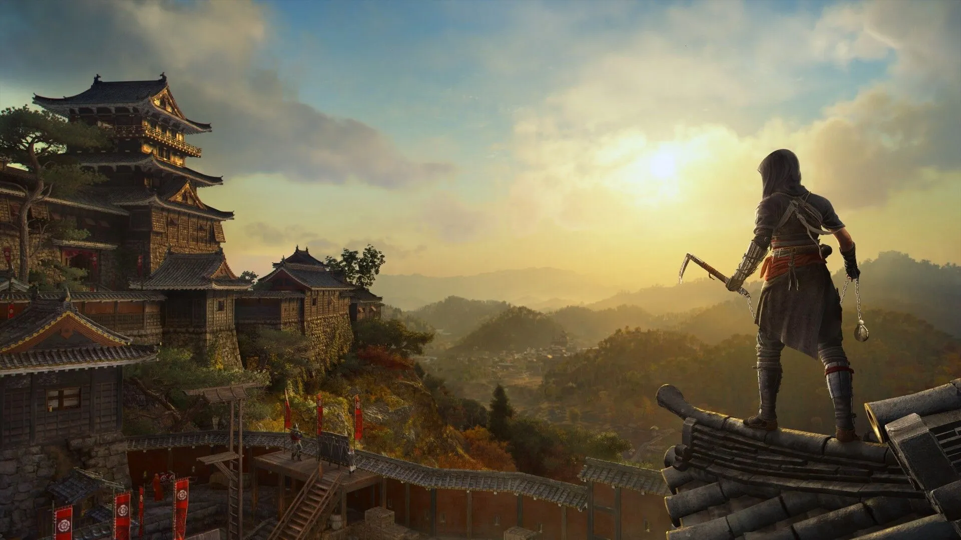 Cảnh một khu làng Nhật Bản truyền thống được tái hiện sống động trong Assassin's Creed Shadows