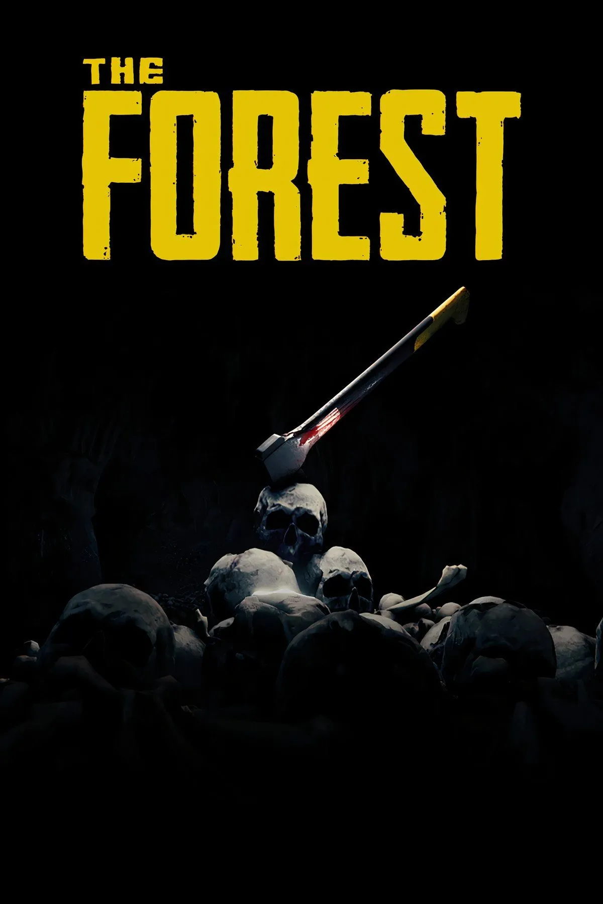Cảnh sinh tồn trong The Forest, người chơi đang chặt cây xây dựng nơi trú ẩn trong một khu rừng rộng lớn.