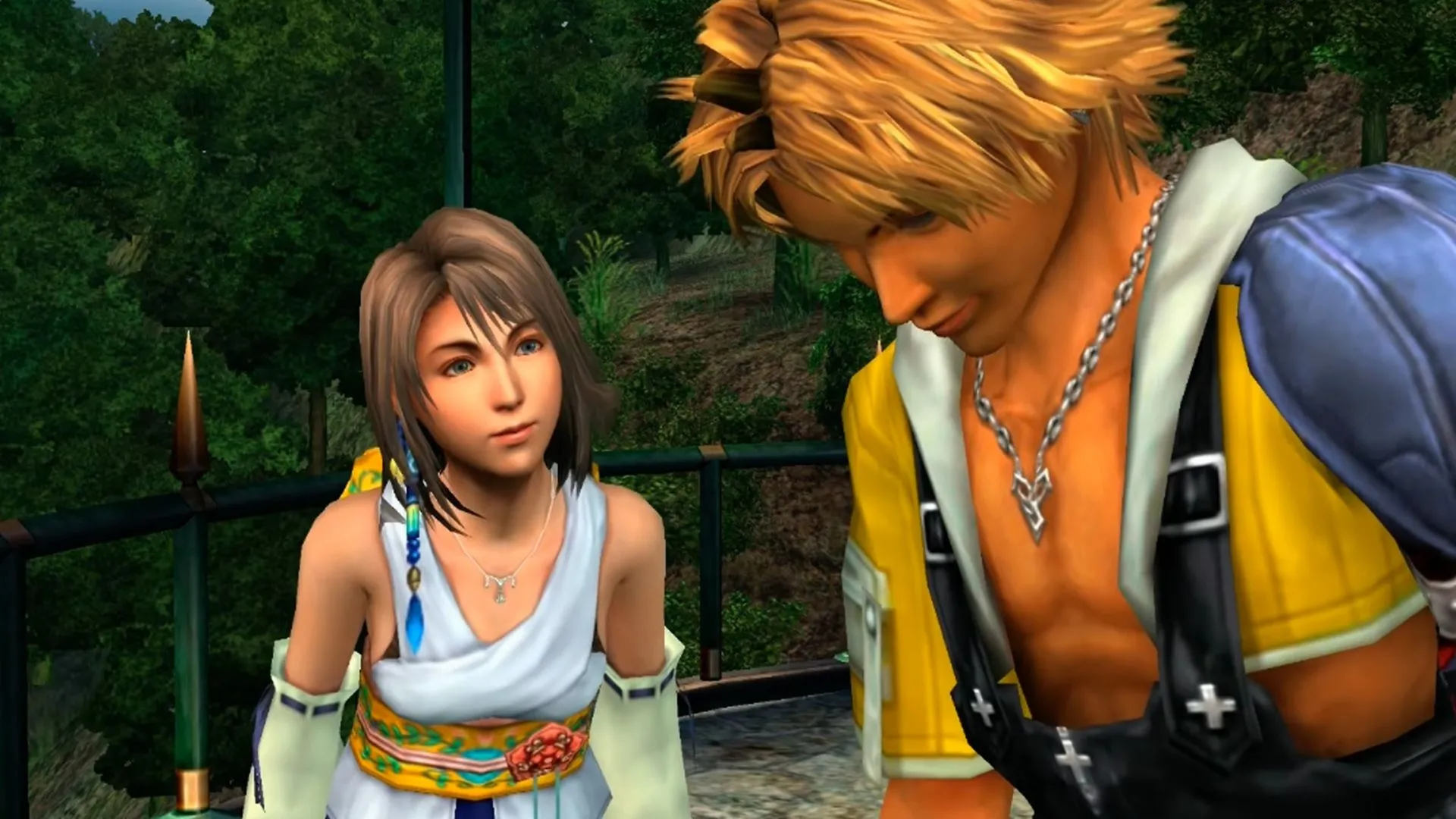 Cảnh Tidus và Yuna cười gượng gạo trong Final Fantasy X, một khoảnh khắc đầy cảm xúc bị hiểu lầm