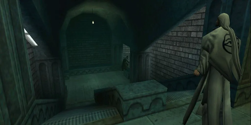 Cảnh trong game Blood II: The Chosen, một tựa game ra mắt lỗi do áp lực phát hành, dẫn đến scandal ngành game