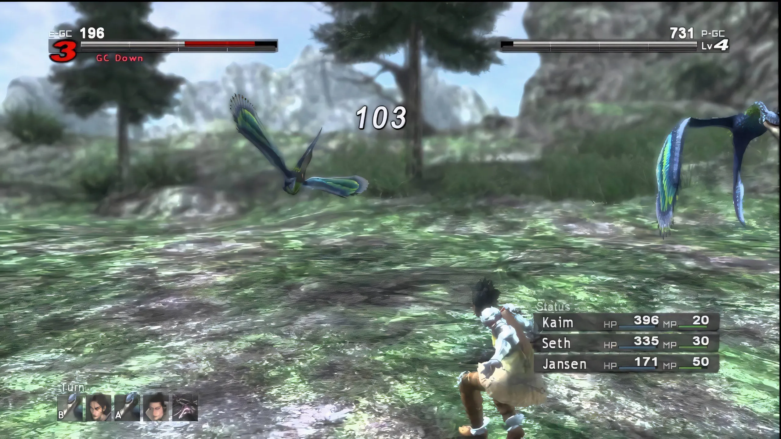 Cảnh trong game Lost Odyssey với nhân vật Kaim Argonar và bối cảnh thành phố ma thuật