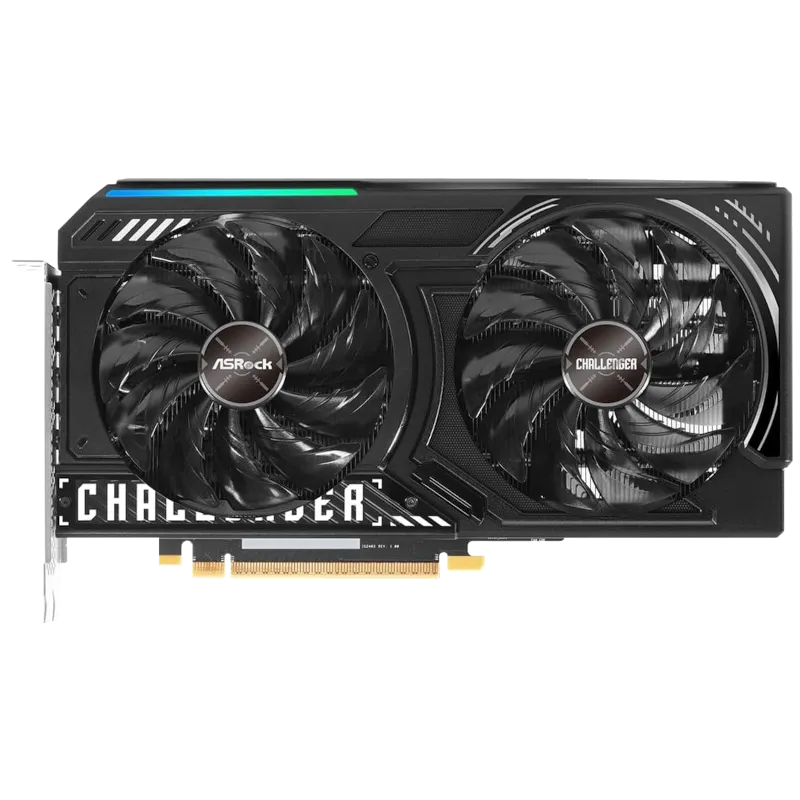 Card đồ họa ASRock Intel Arc B570 Challenger, với thiết kế tổng thể và các cổng kết nối, thể hiện khả năng hỗ trợ chuyển mã AV1 hiệu quả cho Jellyfin.