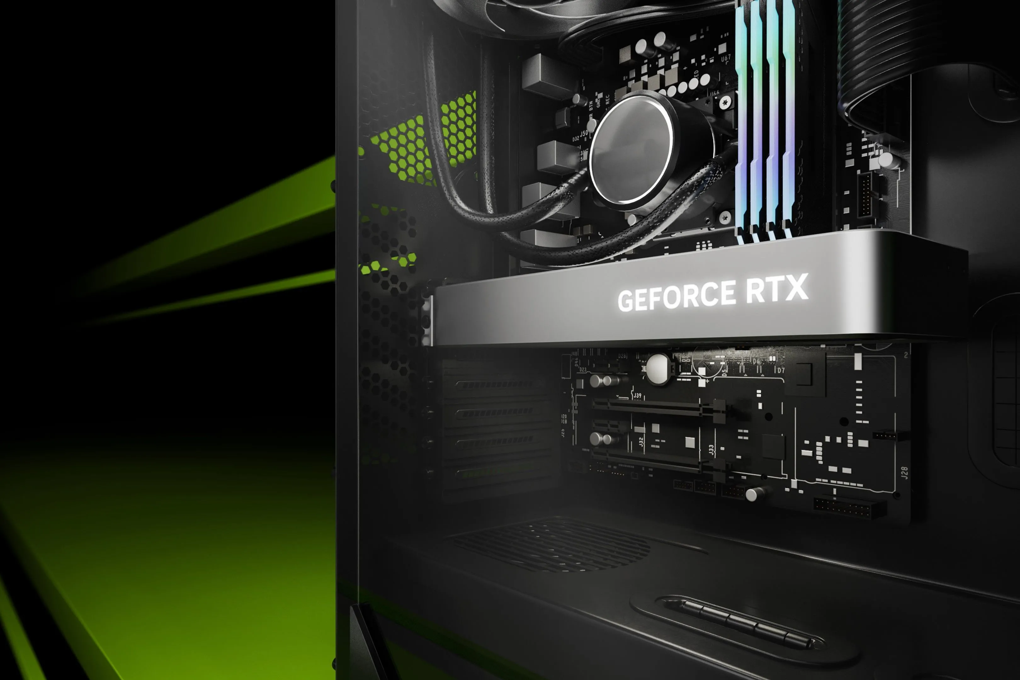 Card đồ họa Nvidia GeForce RTX bên trong vỏ PC