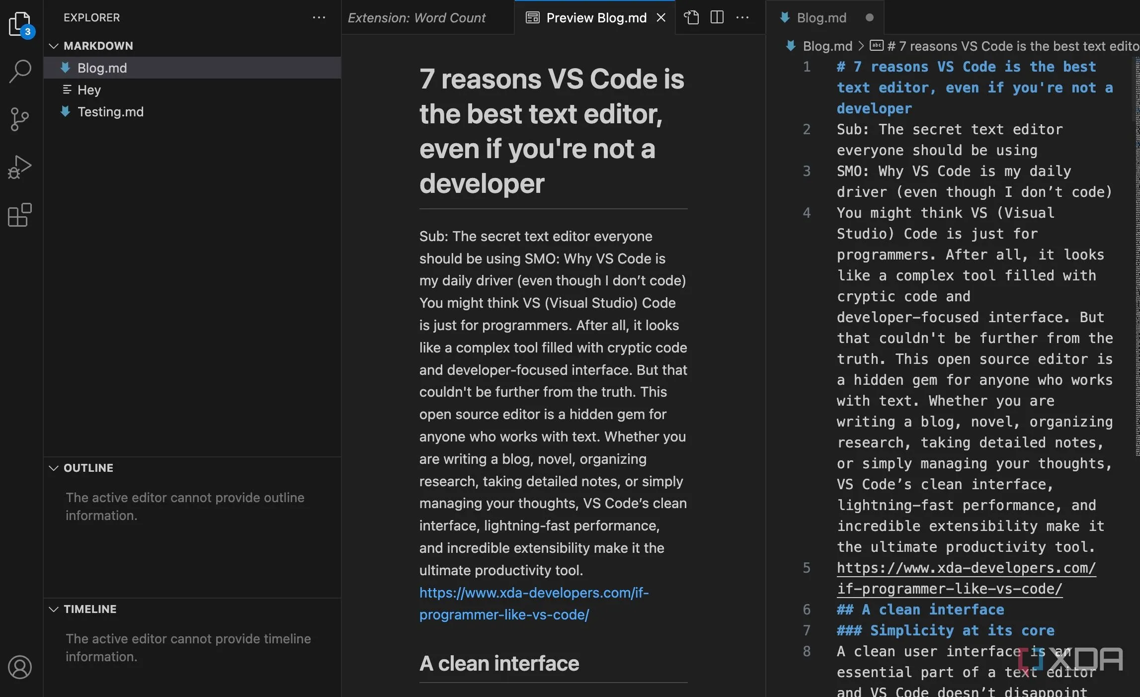 Chế độ chia màn hình (Split View) trong VS Code, tăng cường năng suất khi làm việc với nhiều tệp.