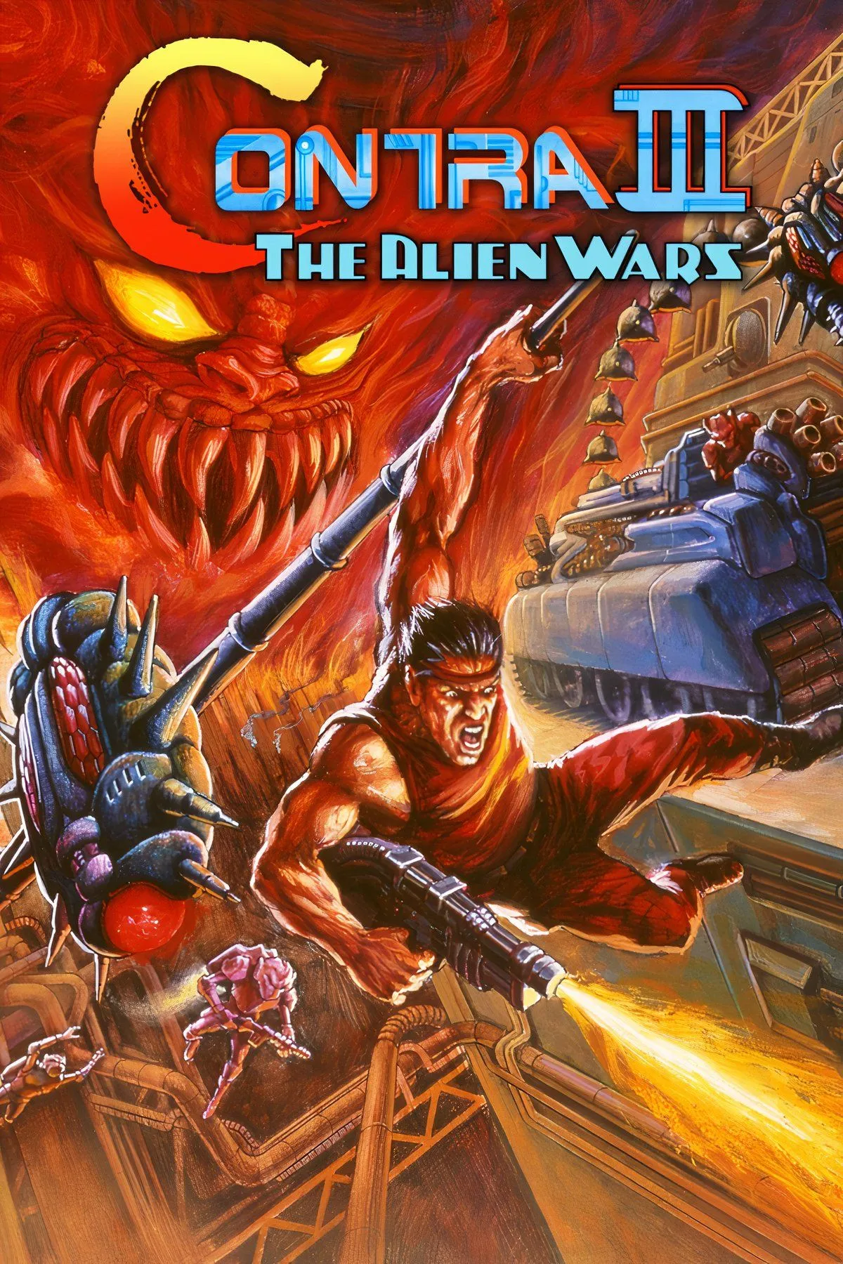 Chiến hạm Anti-Contra Battleship Dodriguez khổng lồ bắn tên lửa trong Contra III: The Alien Wars, với người chơi né tránh trên các mảnh tên lửa