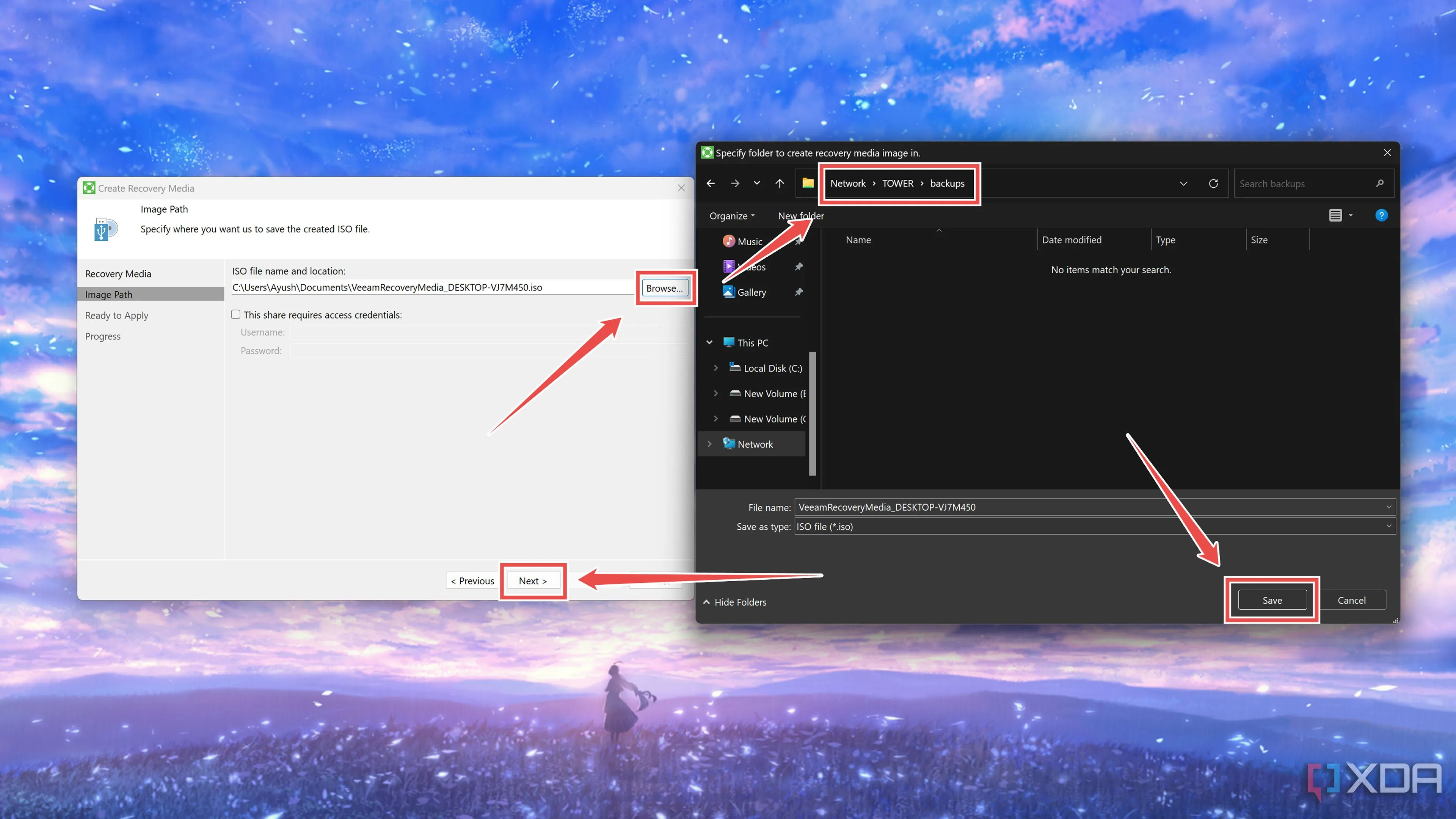 Chọn vị trí lưu trữ ảnh phục hồi của Veeam Backup Agent