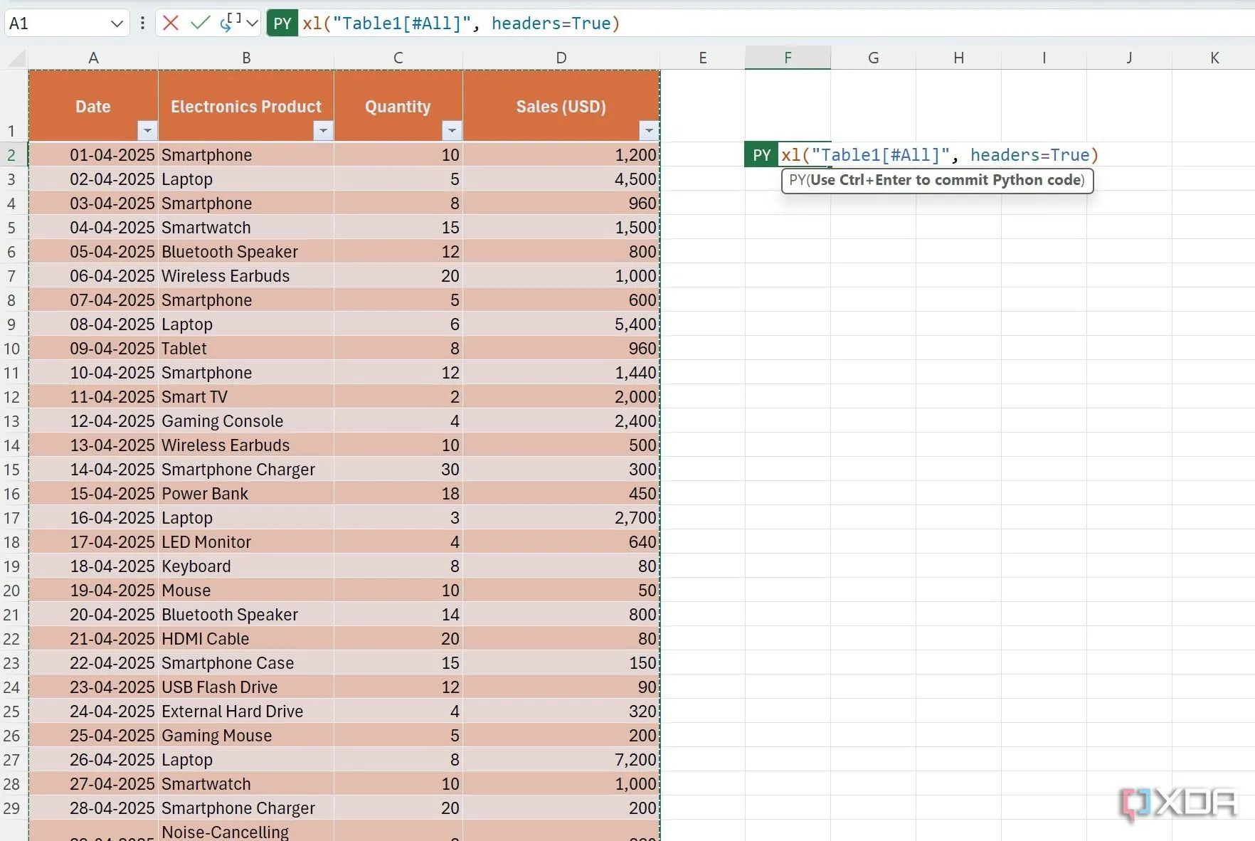 Chọn vùng dữ liệu trong Excel để chuyển đổi thành DataFrame Python
