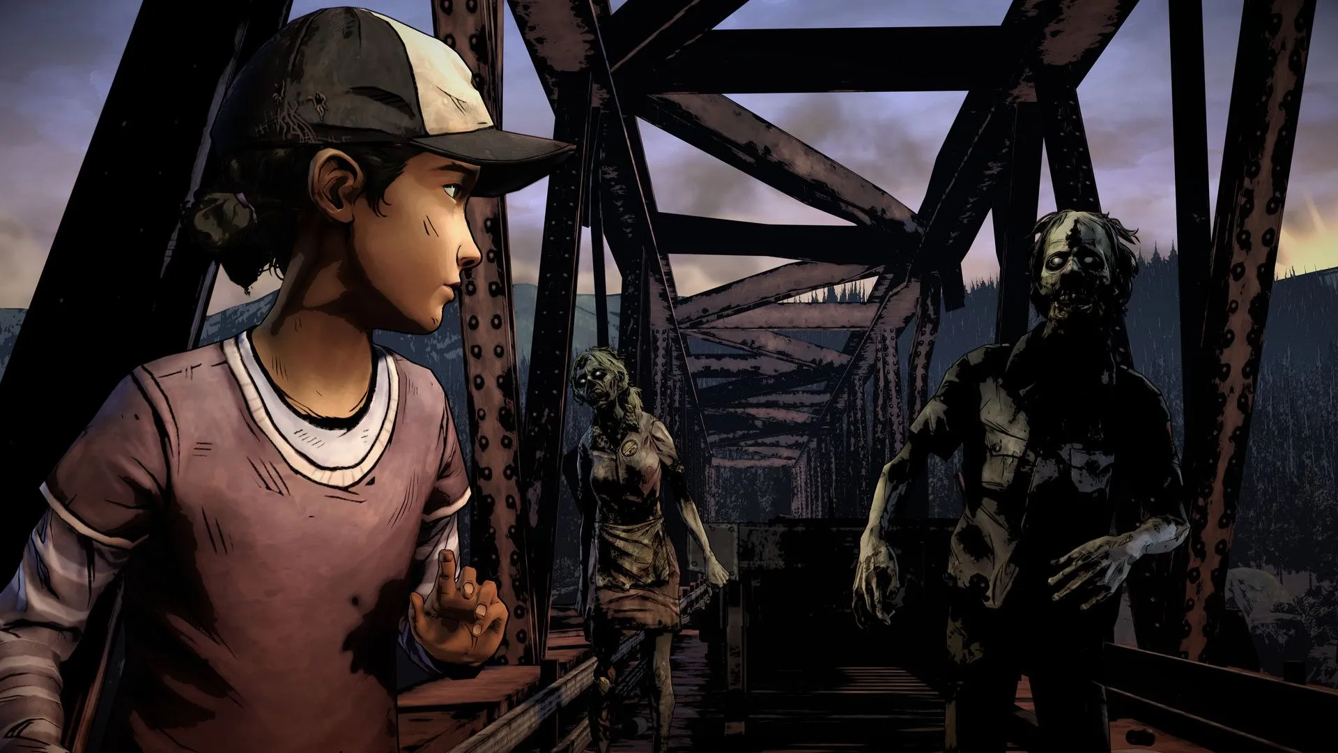 Clementine và Lee trong The Walking Dead, thể hiện mối quan hệ cha-con và những lựa chọn đạo đức khó khăn trong thế giới hậu tận thế