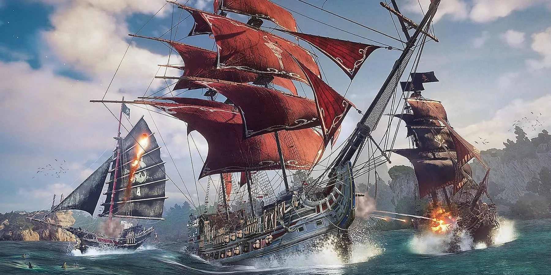 Con tàu cướp biển đang di chuyển trên biển trong Skull &amp; Bones