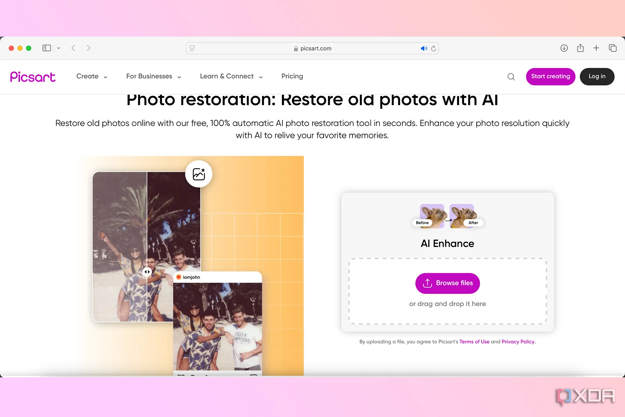Công cụ tăng cường hình ảnh bằng AI của Picsart hiển thị khả năng nâng cao chất lượng ảnh
