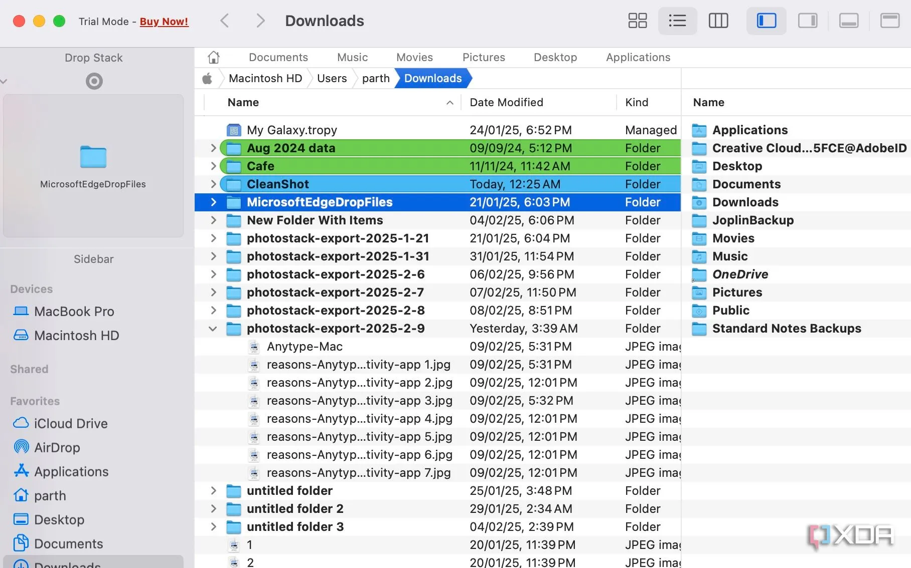 Công nghệ Drop Stack của Path Finder hiển thị các file được kéo và thả tạm thời, hỗ trợ người dùng Mac sắp xếp tài liệu nhanh chóng.