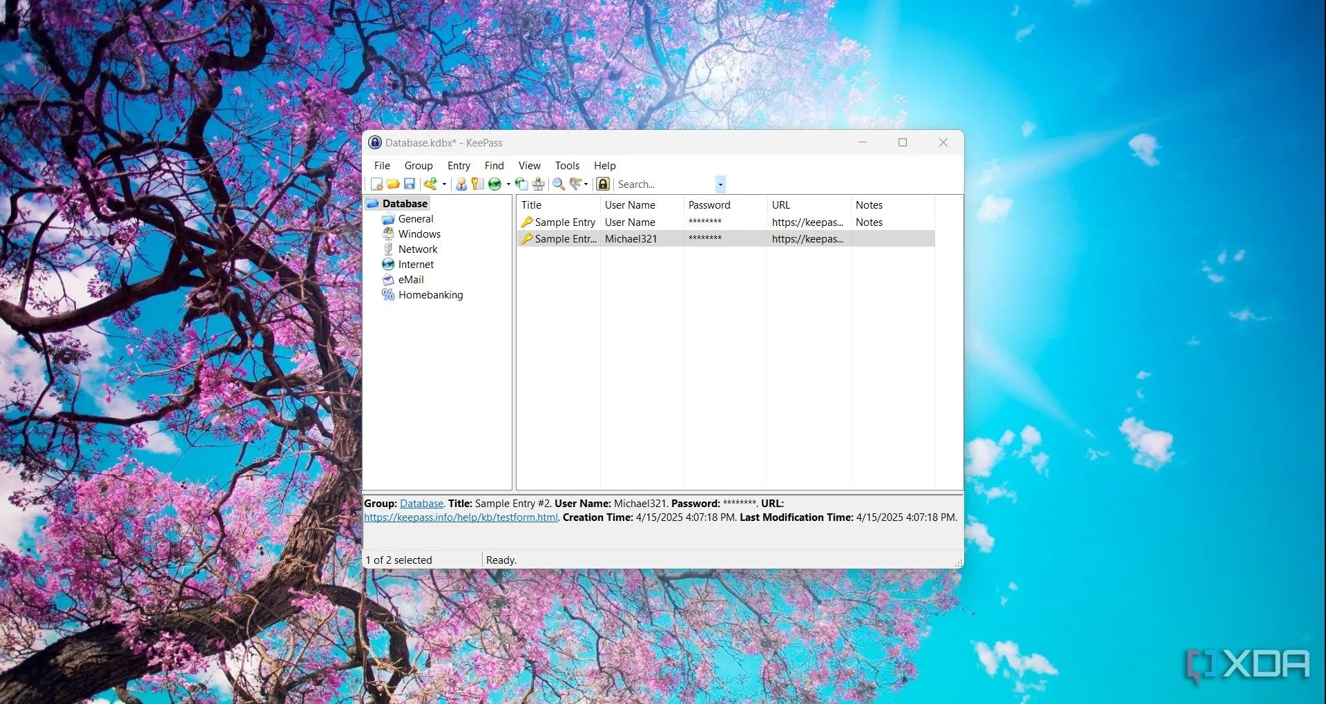 Cửa sổ chính của KeePass đang mở trên Windows 11