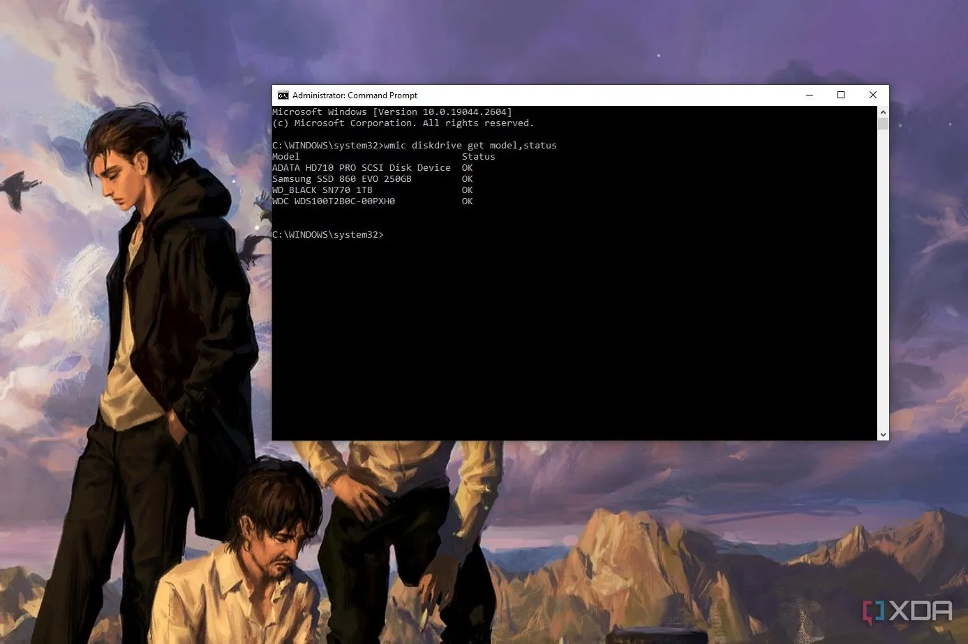 Cửa sổ Command Prompt trên màn hình máy tính Windows hiển thị lệnh kiểm tra sức khỏe ổ đĩa