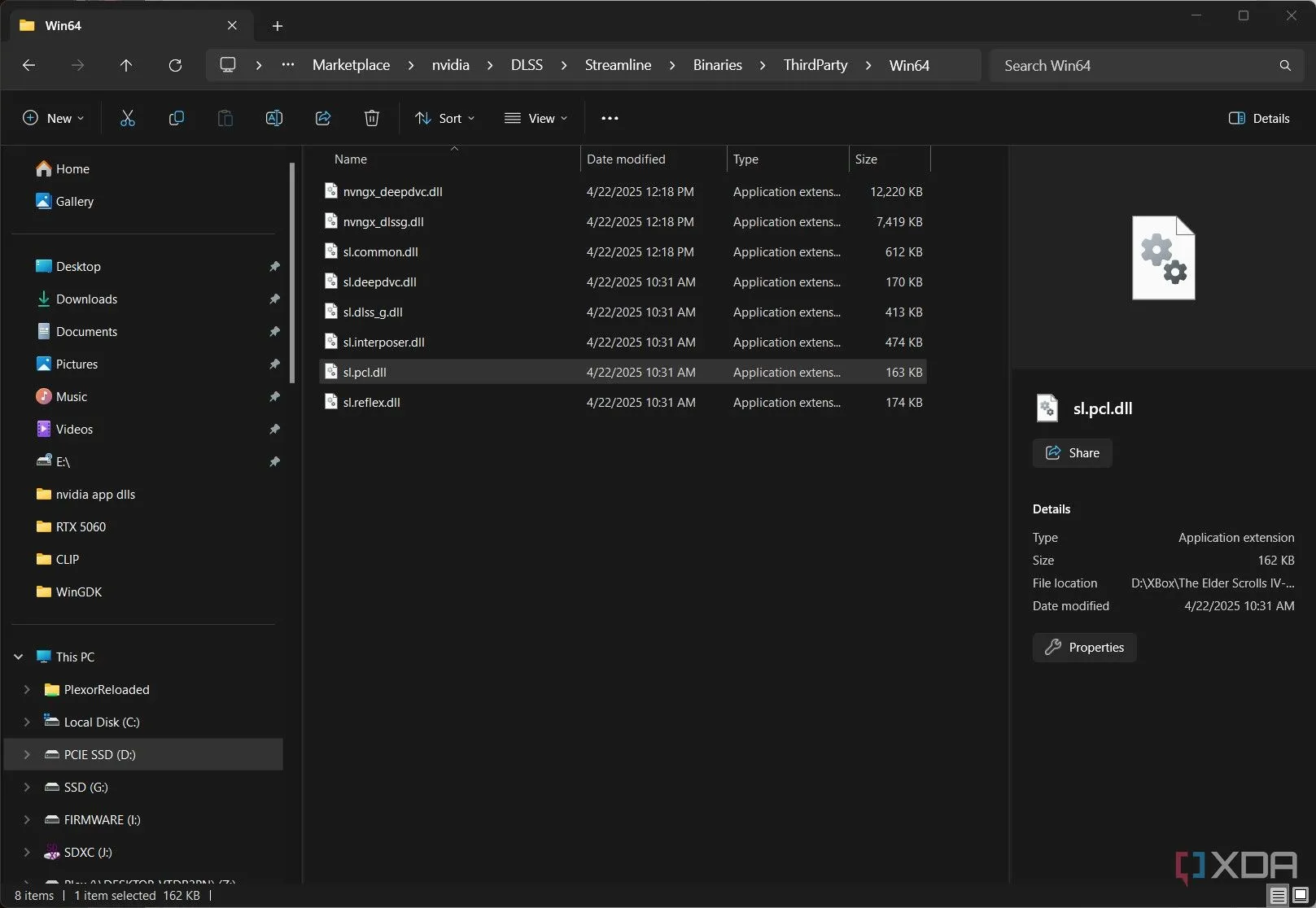 Cửa sổ File Explorer hiển thị tệp sl.pcl.dll, một nguyên nhân tiềm ẩn gây lỗi crash trong các game Unreal Engine