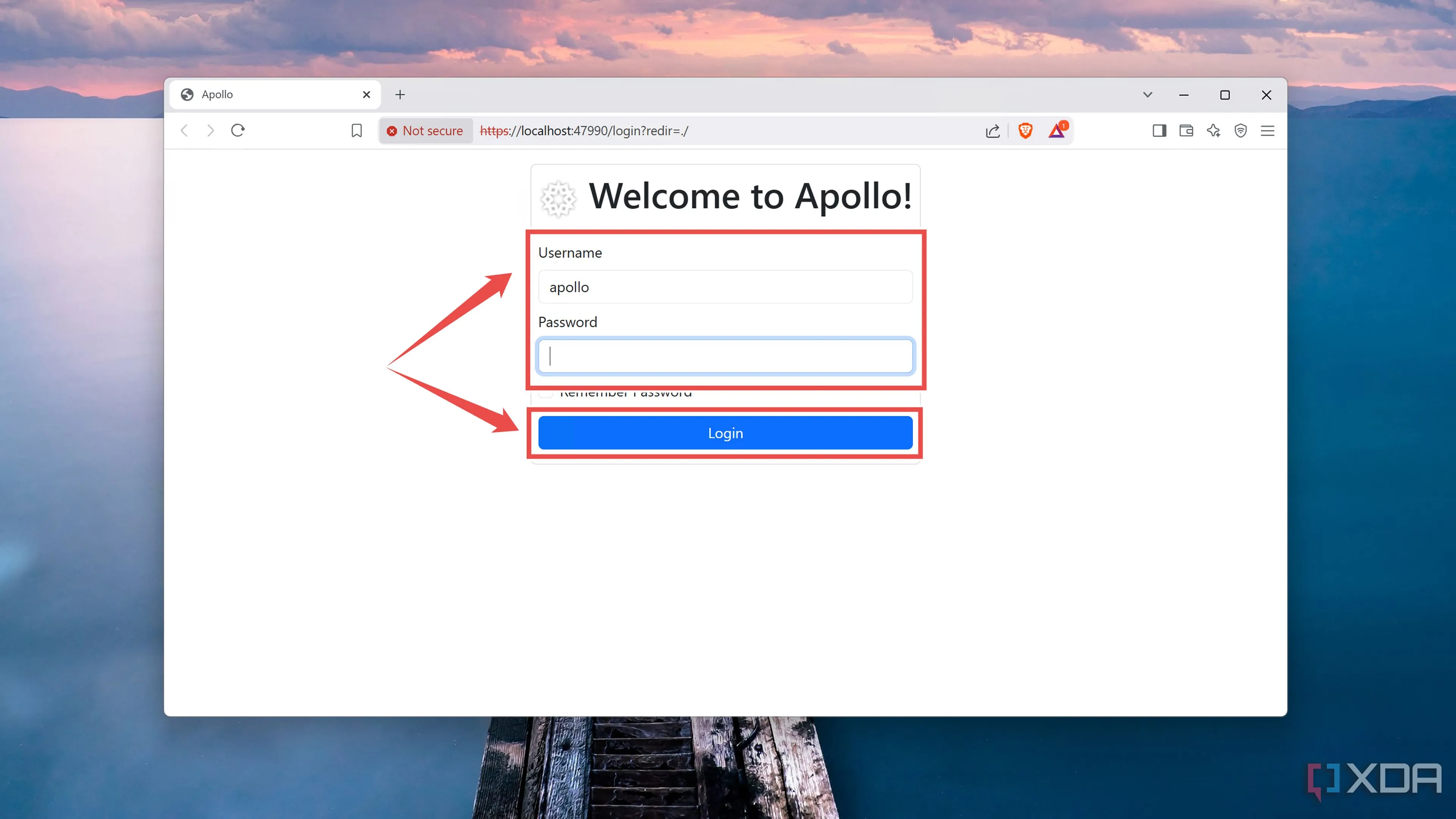 Đăng nhập vào giao diện điều khiển máy chủ Apollo bằng tên người dùng và mật khẩu