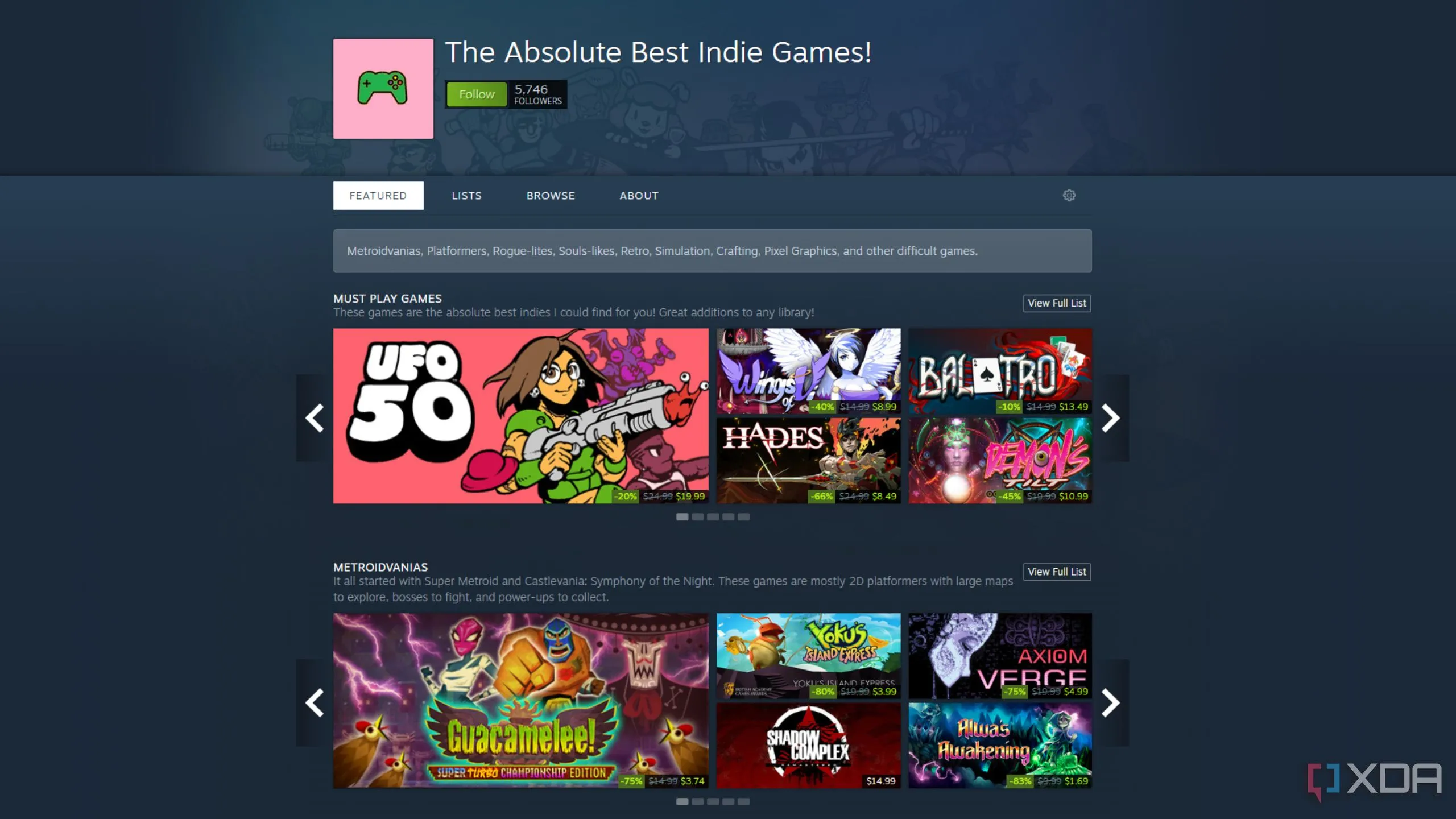 Danh sách các game indie được tuyển chọn trên nền tảng Steam, thể hiện sự đa dạng nhưng cũng ngụ ý về sự thiếu vắng các bản phát hành vật lý cho nhiều tựa game nhỏ.