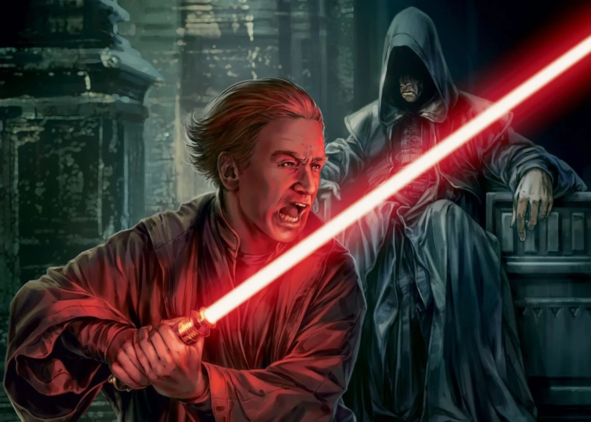 Darth Plagueis huấn luyện Palpatine, người sau này trở thành Hoàng đế, minh họa mối quan hệ thầy trò Sith trong Star Wars Legends.