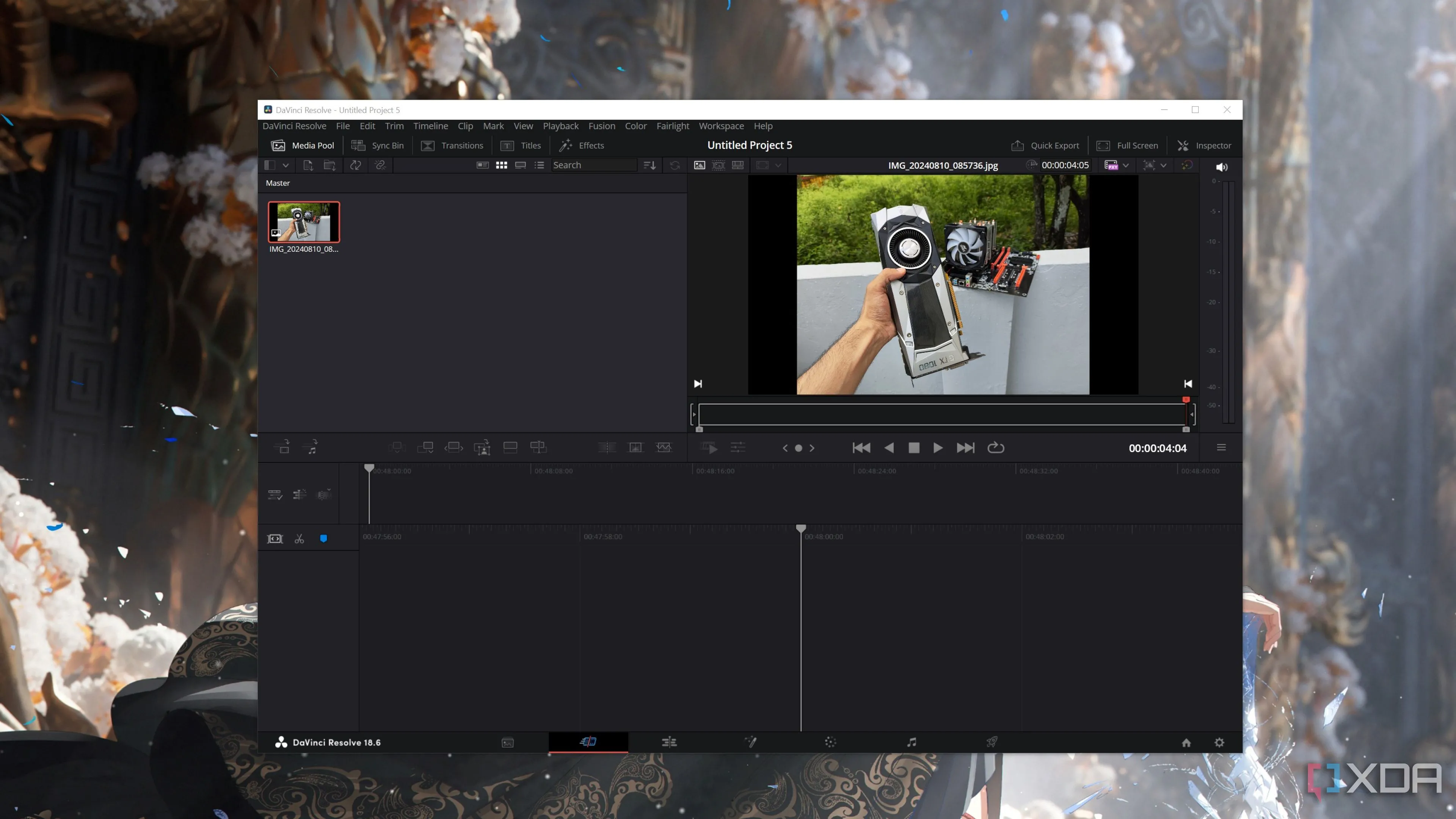 DaVinci Resolve đang chạy trên PC, thể hiện khả năng chỉnh sửa âm thanh