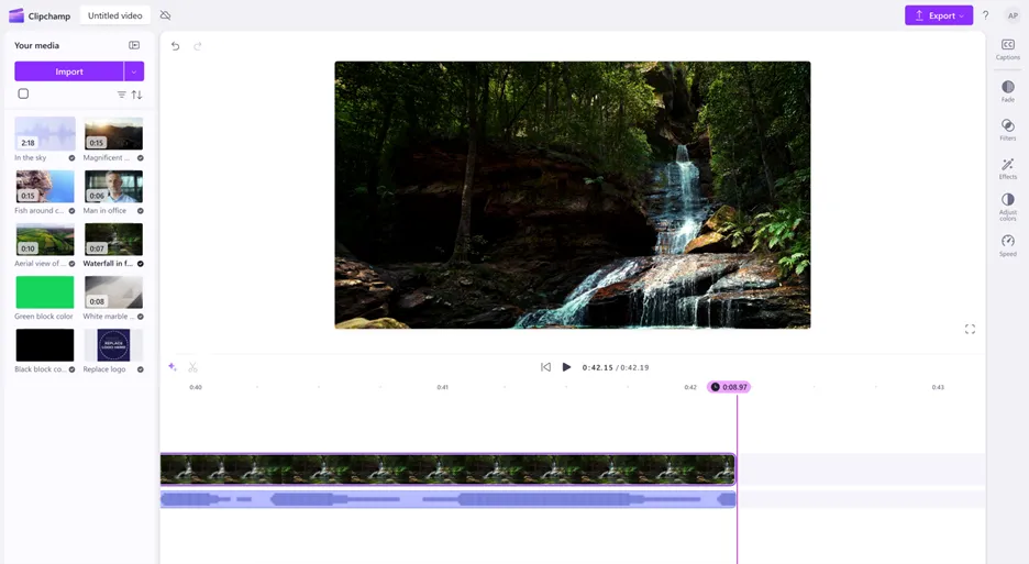 Dòng thời gian chỉnh sửa chính xác với dấu thời gian hiển thị trong Clipchamp của Microsoft