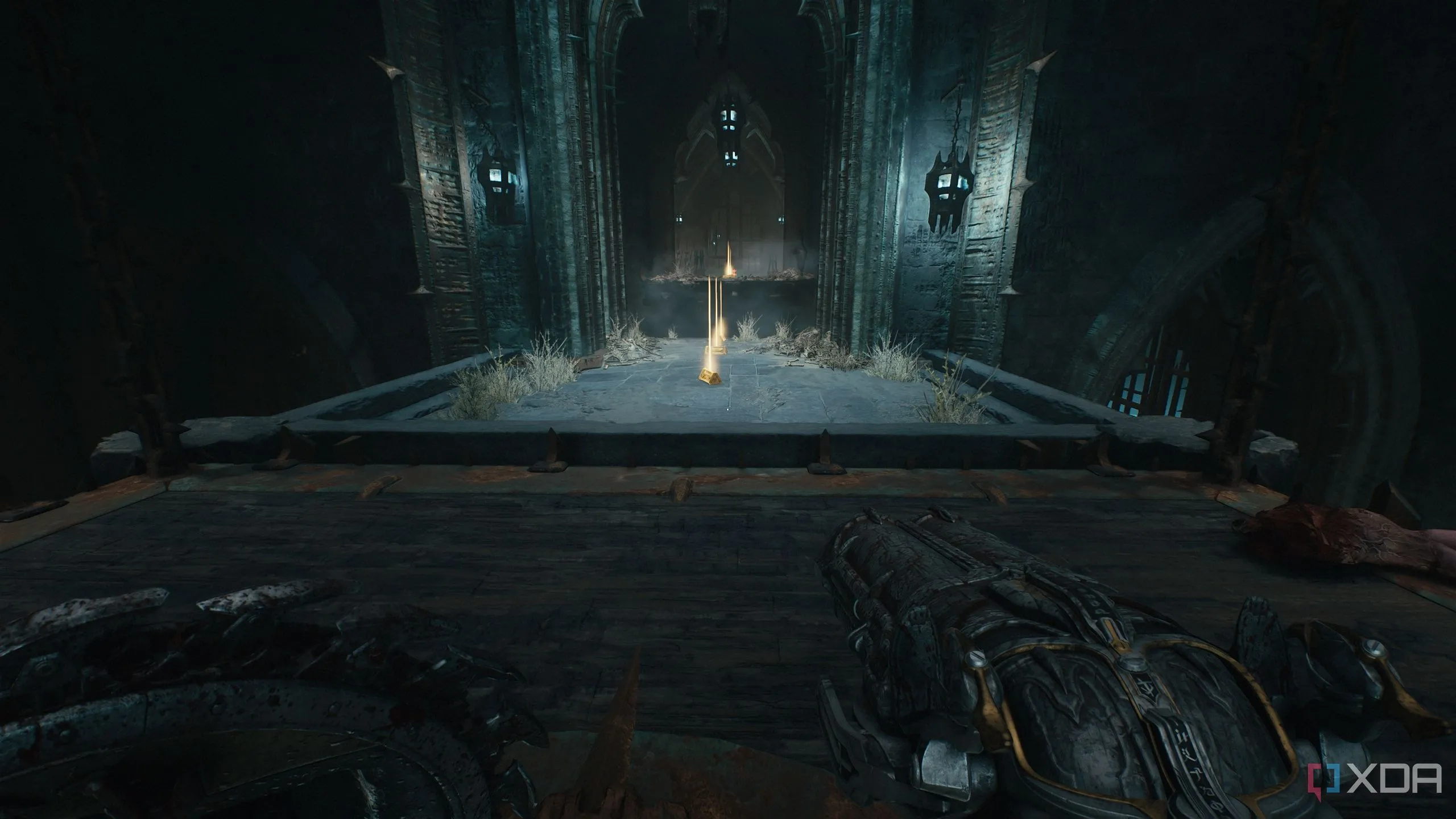 Dòng thỏi vàng sau khi vượt qua bẫy đinh trong chương 19 Doom: The Dark Ages.