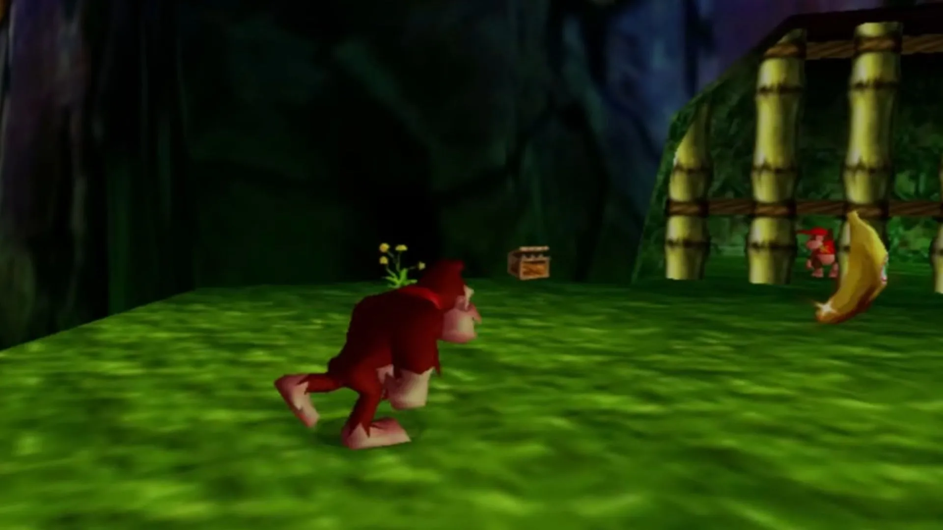 Donkey Kong đang thu thập chuối vàng trong game kinh điển Donkey Kong 64, một yếu tố đặc trưng của platformer N64