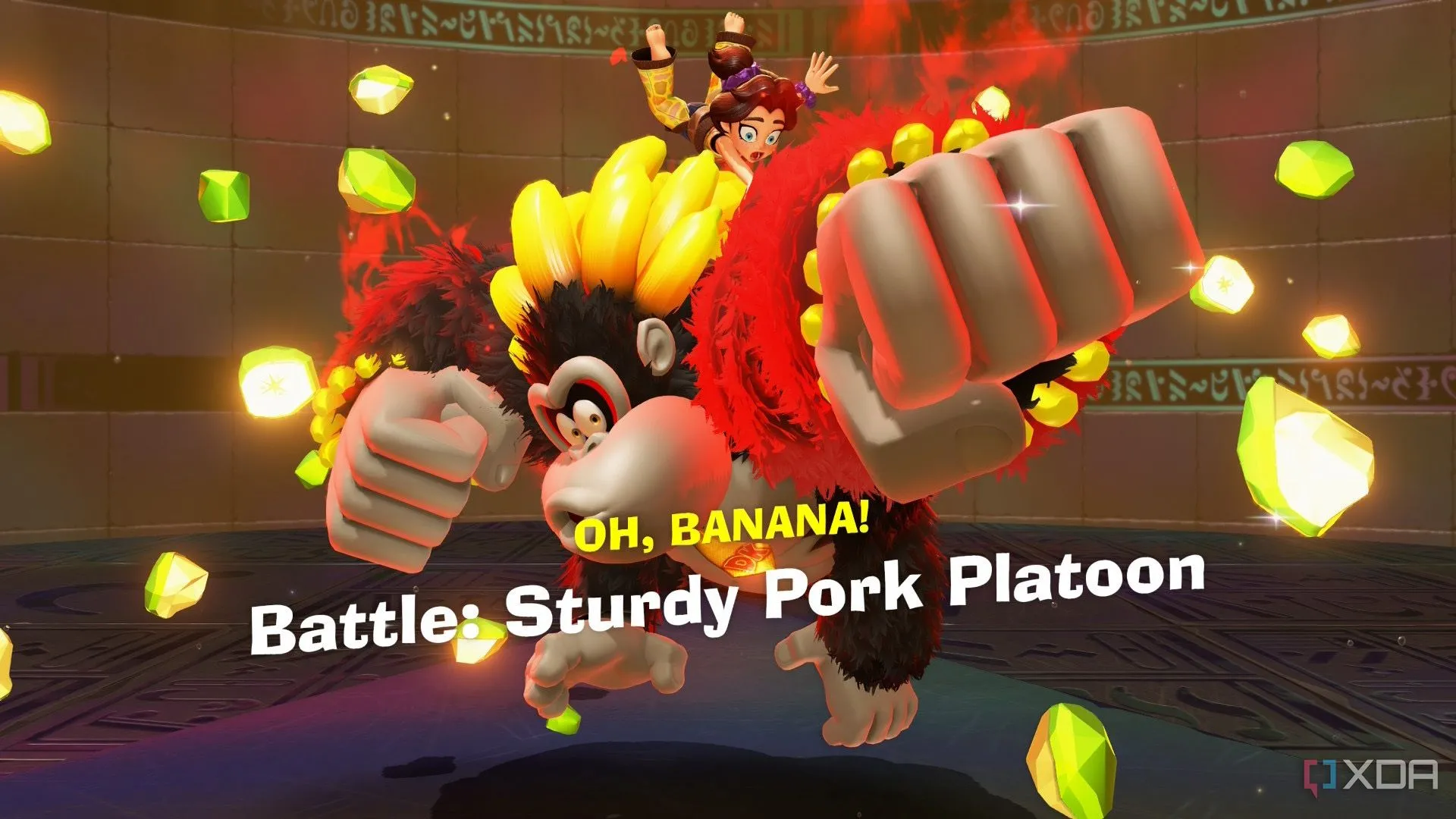 Donkey Kong ở dạng Bananza Form tìm thấy viên Banandium Gem quý giá trong game Donkey Kong Bananza
