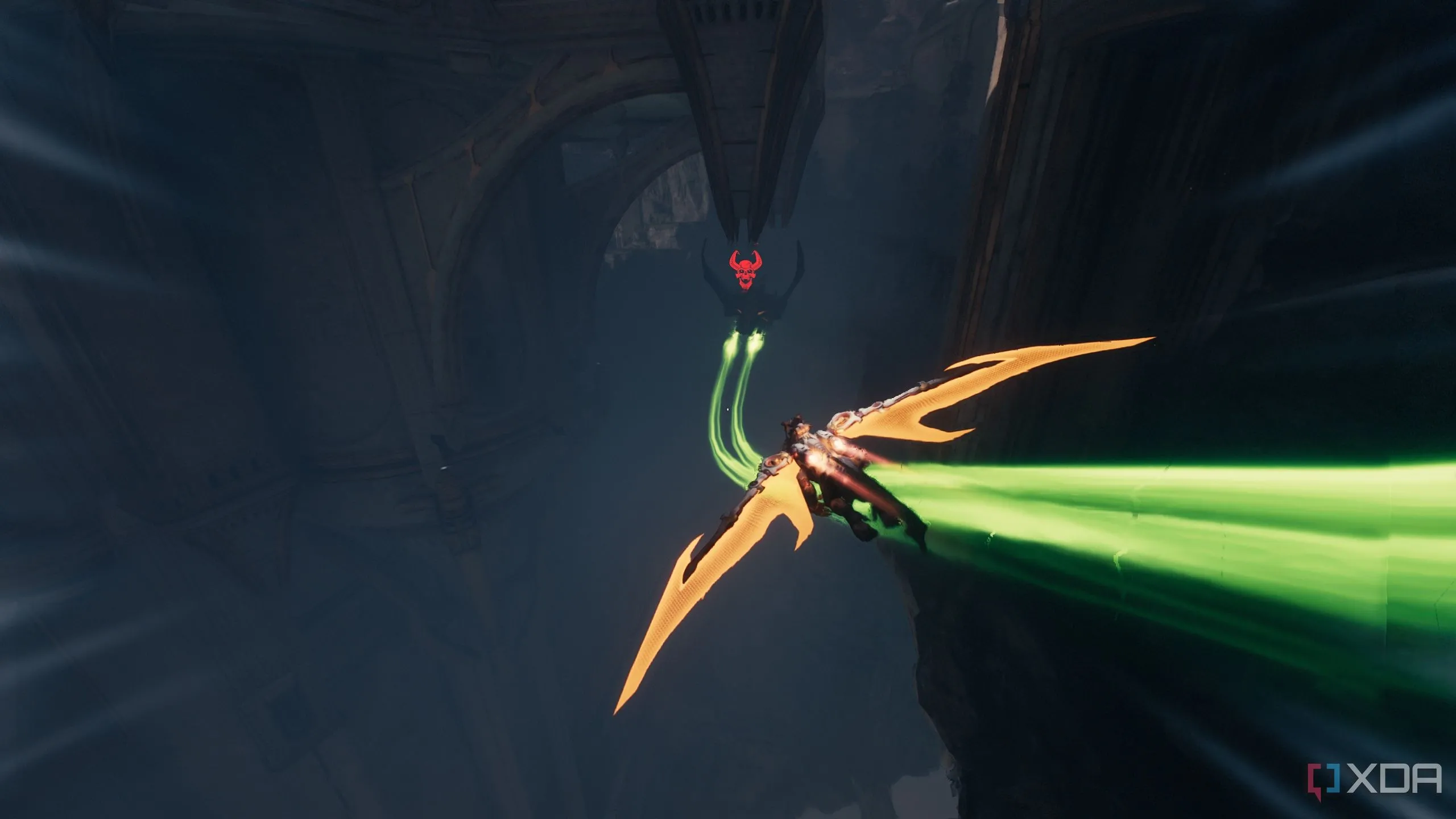 Doom Slayer cưỡi rồng Serrat truy đuổi tàu Hell Fighter thứ hai