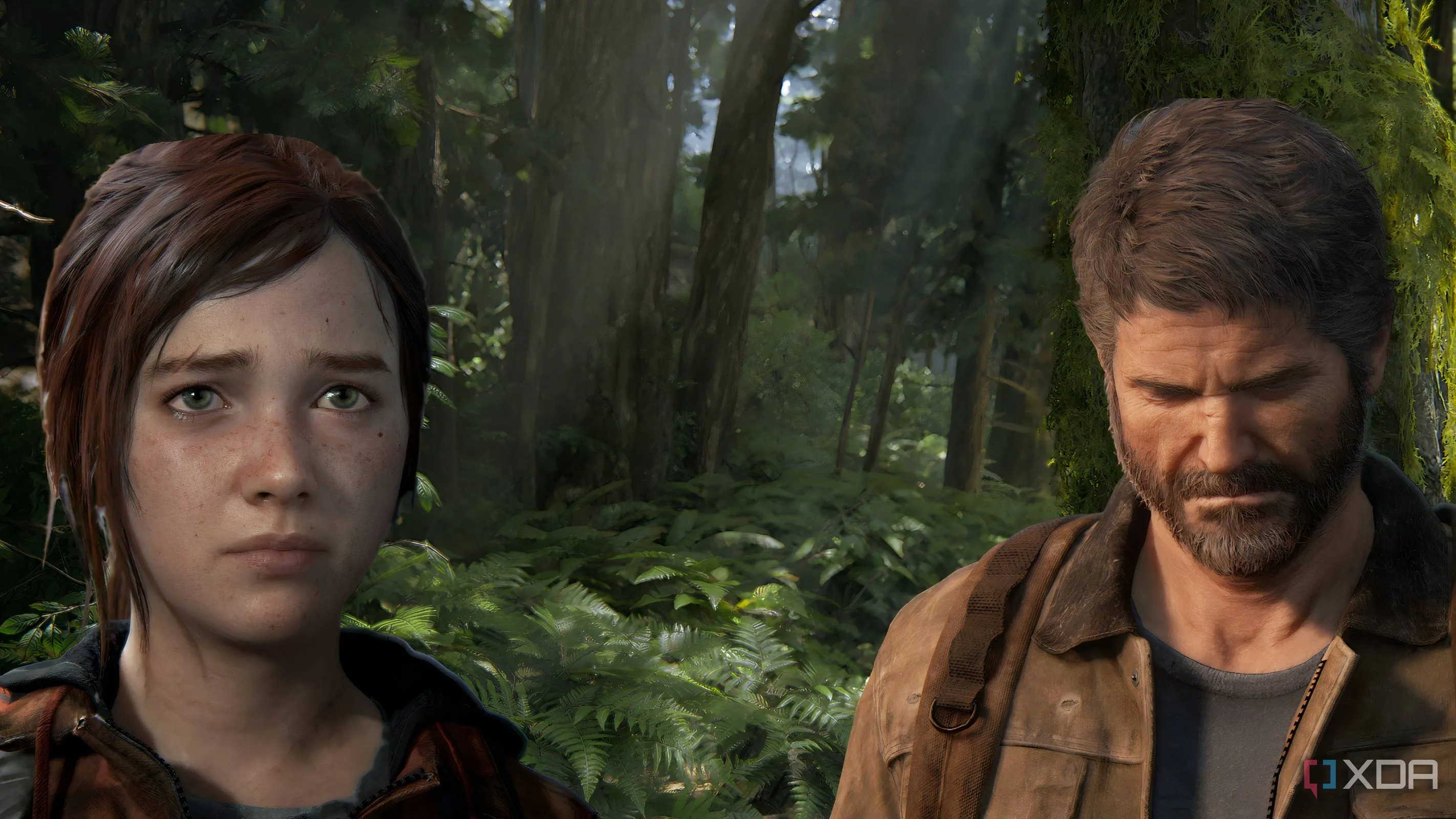 Ellie và Joel giữa rừng cây, biểu tượng của cốt truyện sâu sắc và gây tranh cãi trong series The Last of Us