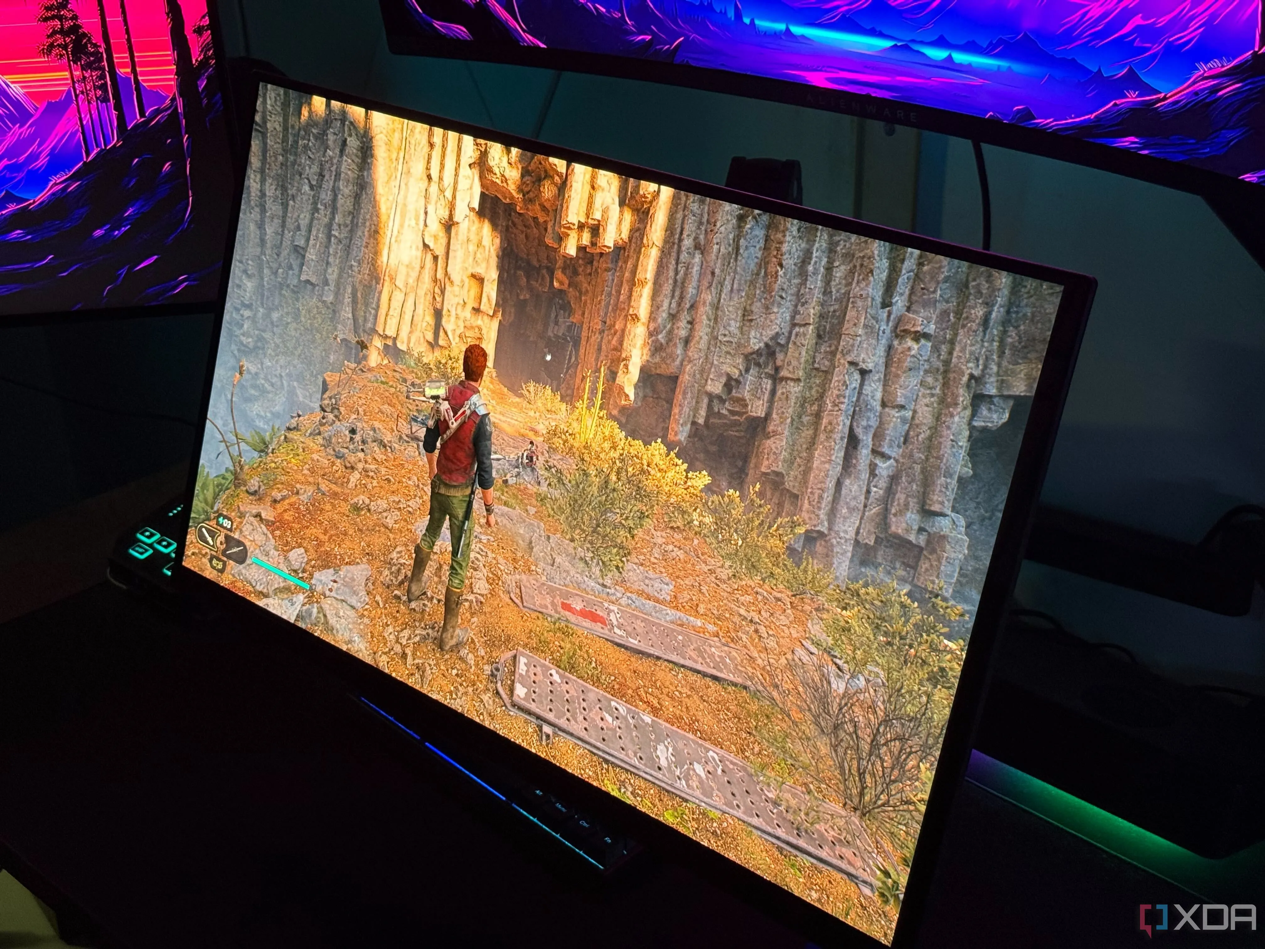 Game Star Wars Jedi Survivor hiển thị trên màn hình chơi game OLED, minh họa chi tiết hình ảnh được nâng cấp
