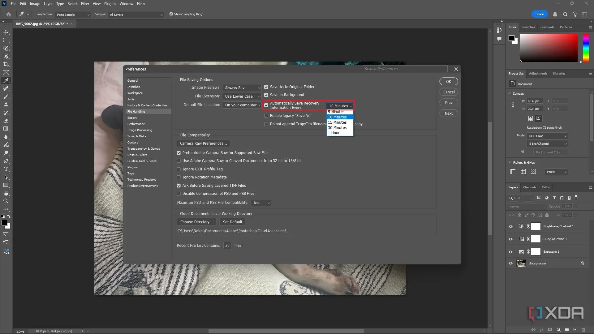 Giảm tần suất tự động lưu trong Photoshop