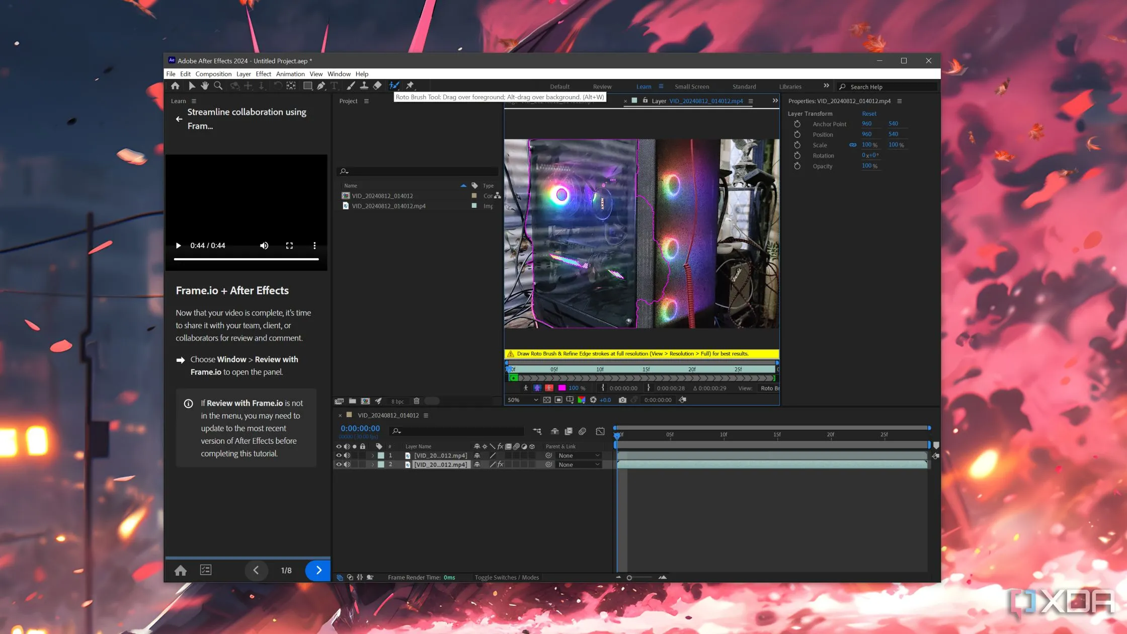 Giao diện After Effects với công cụ Roto Brush, ứng dụng đồ họa chuyển động khó tìm giải pháp thay thế