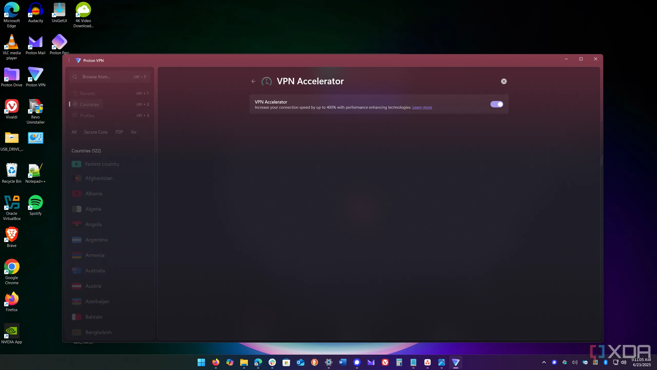 Giao diện bật tính năng VPN Accelerator trong Proton VPN