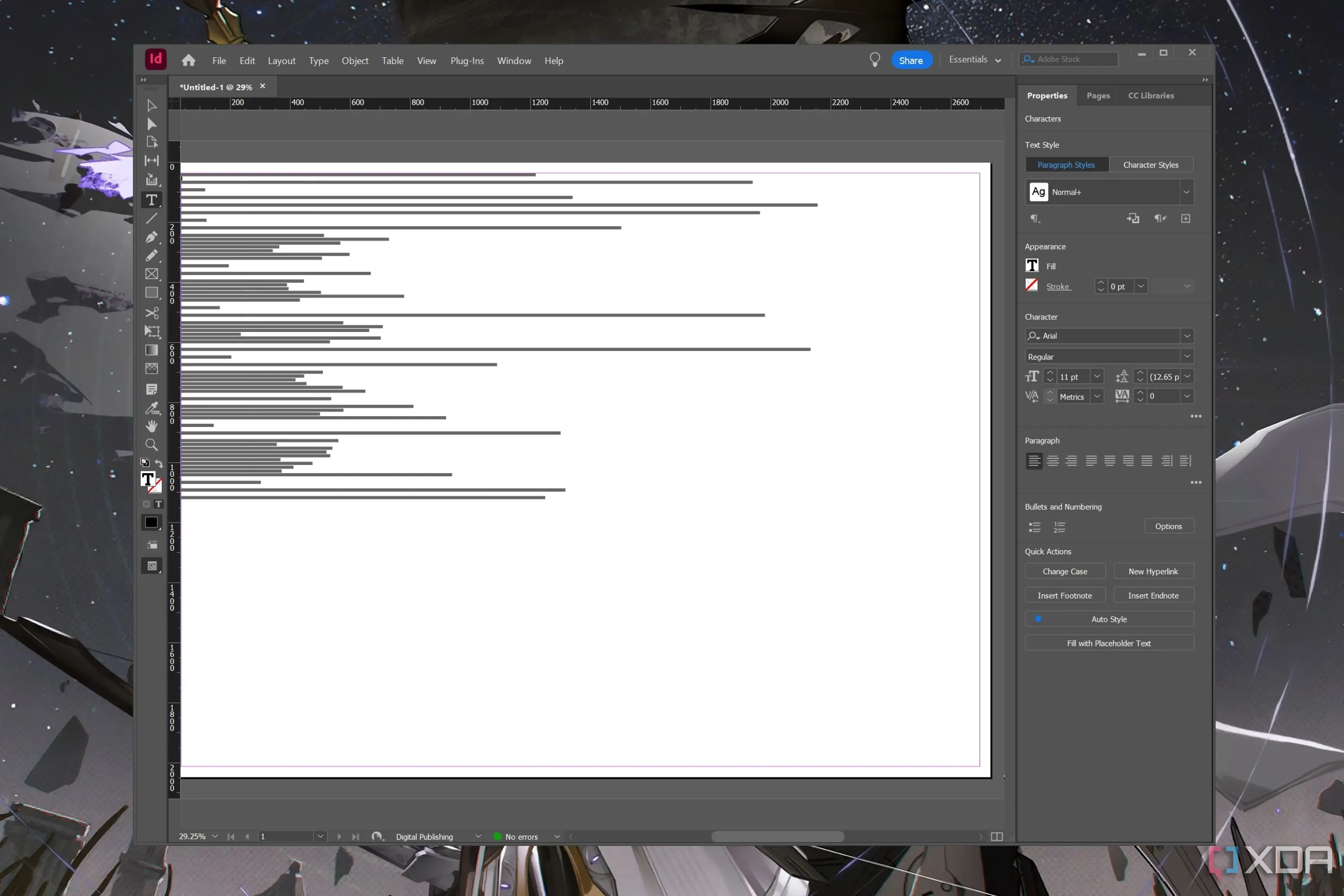 Giao diện bên trong Adobe InDesign