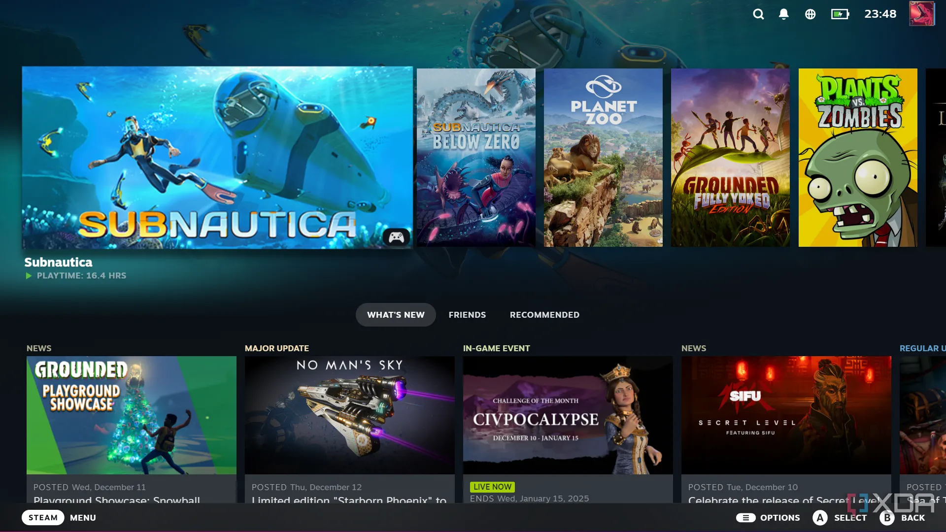 Giao diện Big Picture Mode của Steam trên màn hình lớn