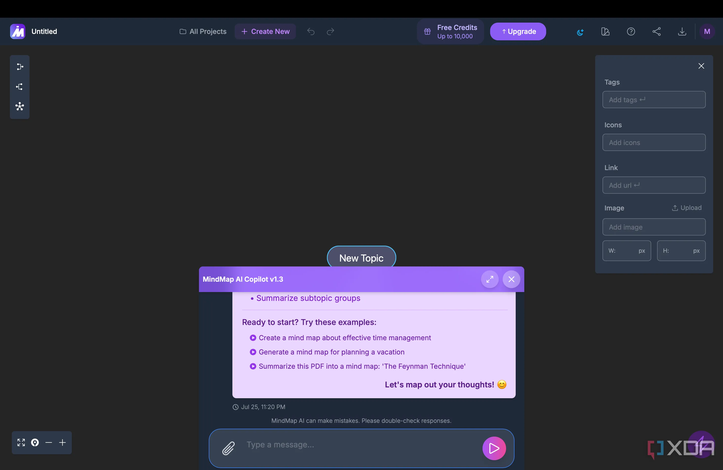 Giao diện chat Copilot AI của MindMap AI hiển thị trên màn hình máy tính