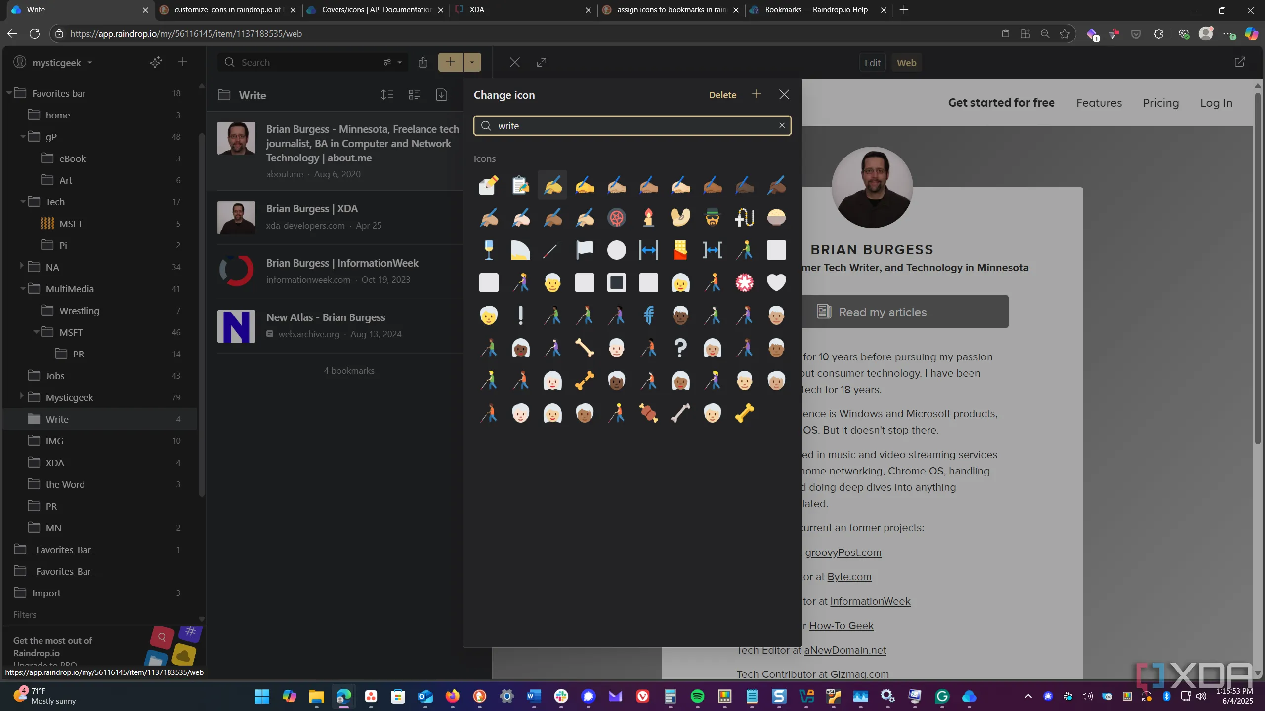 Giao diện cho phép người dùng sử dụng biểu tượng tùy chỉnh cho bookmark trong Raindrop.io