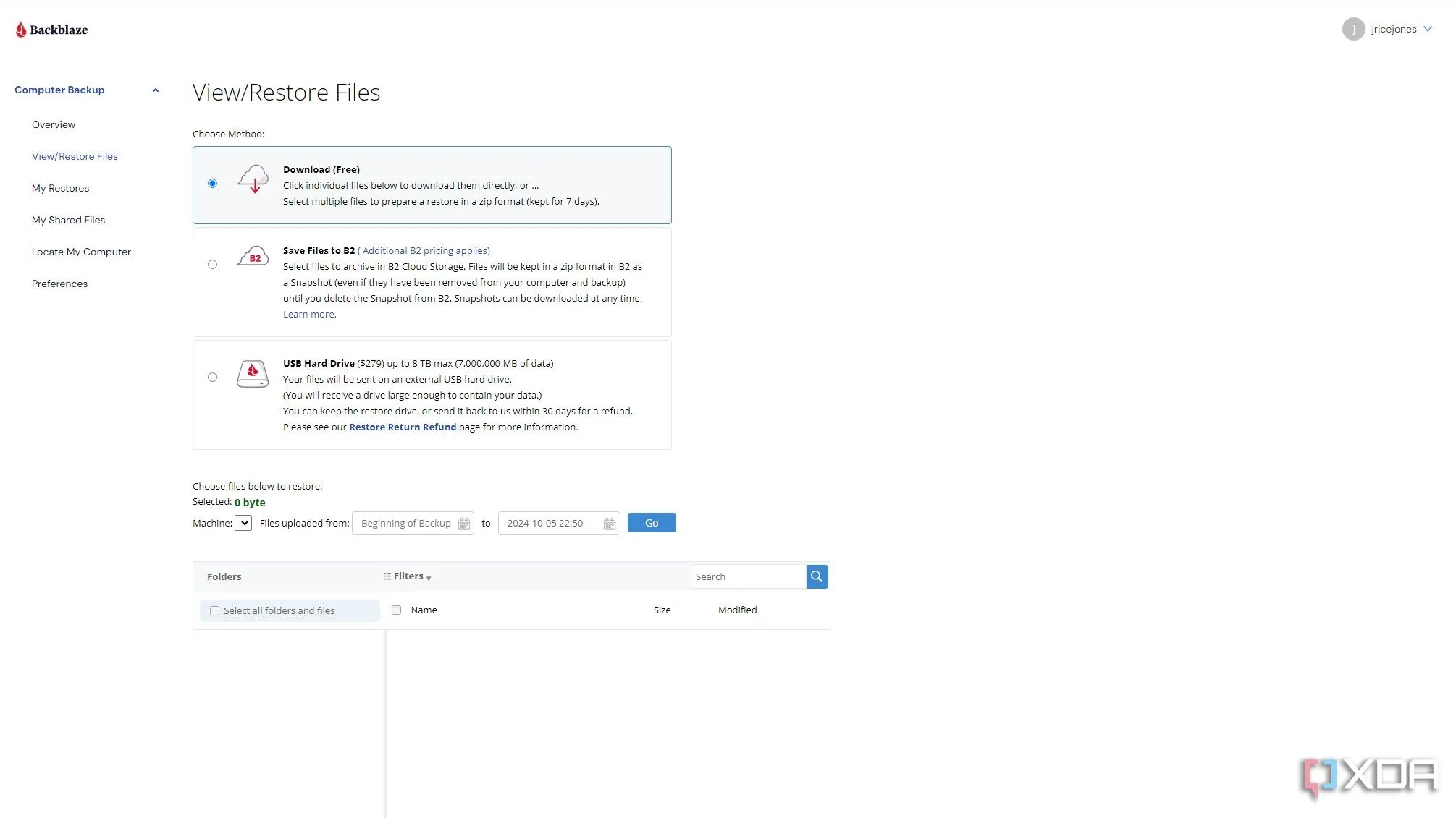 Giao diện dashboard của Backblaze B2 Cloud Storage, quản lý sao lưu dữ liệu offsite