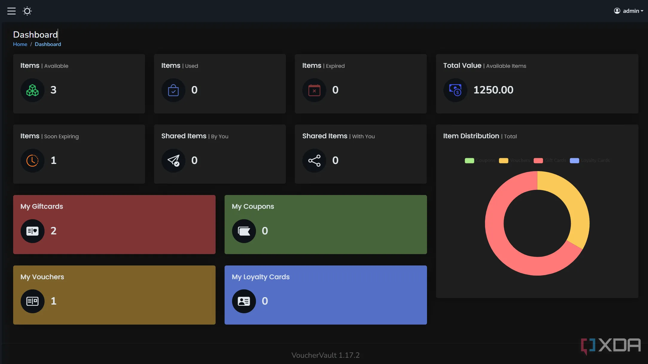 Giao diện dashboard của VoucherVault hiển thị các voucher và thẻ quà tặng sắp hết hạn