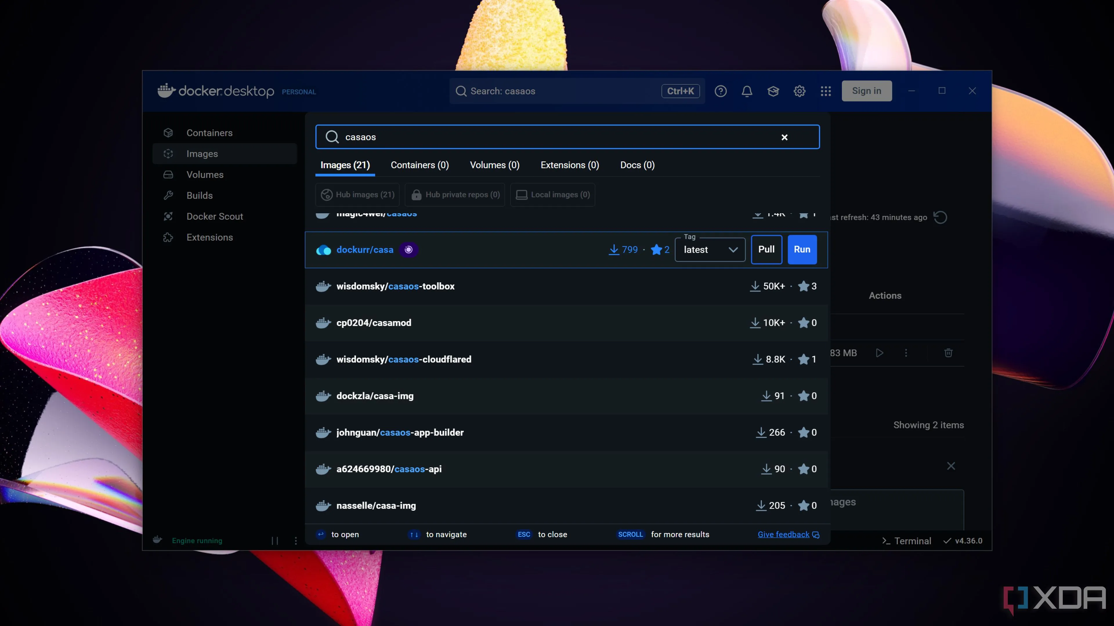 Giao diện Docker Desktop đang chạy trên hệ điều hành Windows 11, minh họa môi trường quản lý Docker