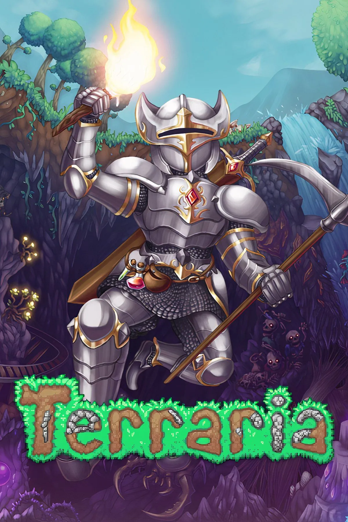 Giao diện game Terraria với các nhân vật và môi trường pixelated