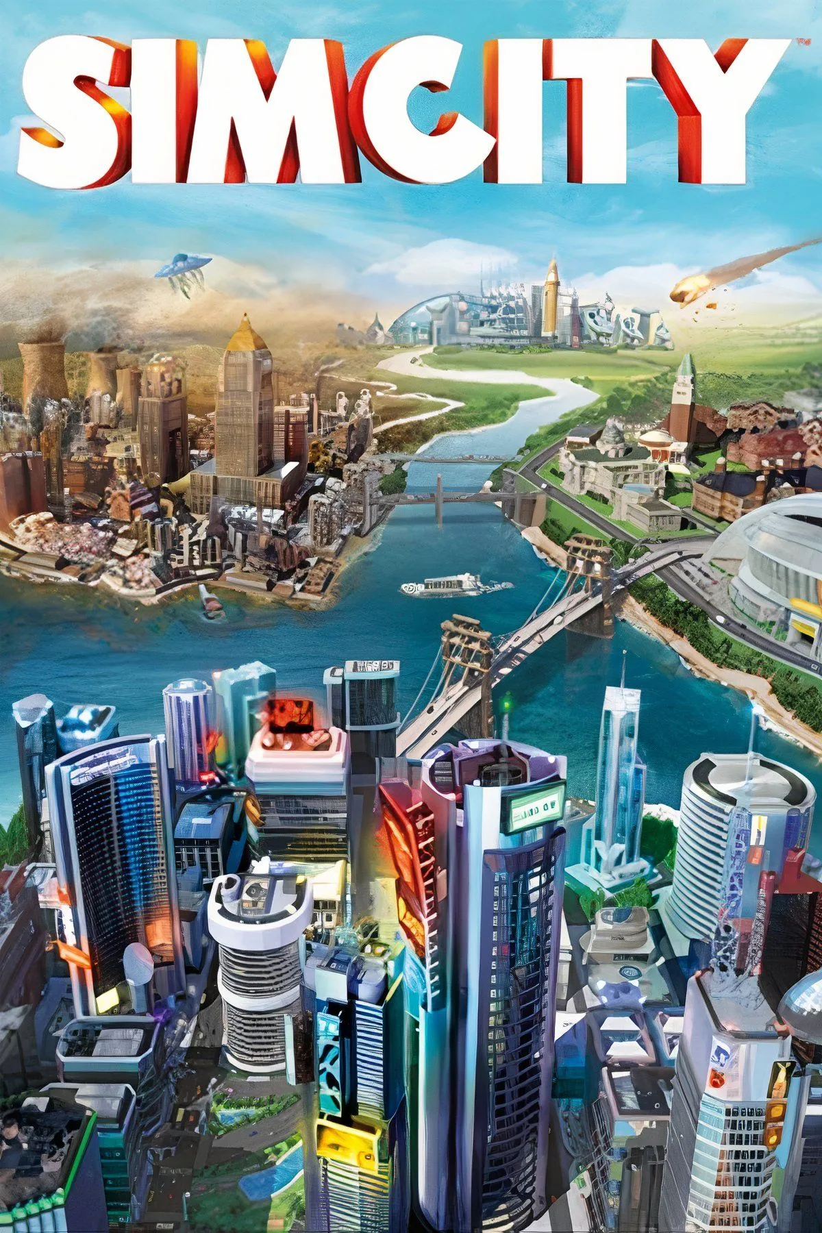 Giao diện gameplay của SimCity (2013) với các thành phố được xây dựng, minh họa trải nghiệm xây dựng đô thị.