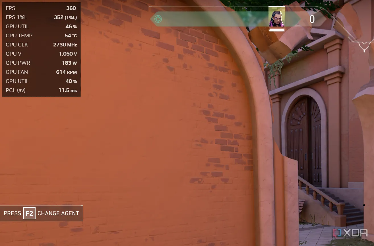 Giao diện hiển thị thống kê hiệu năng Nvidia overlay trong game Valorant với các chỉ số FPS và độ trễ hệ thống