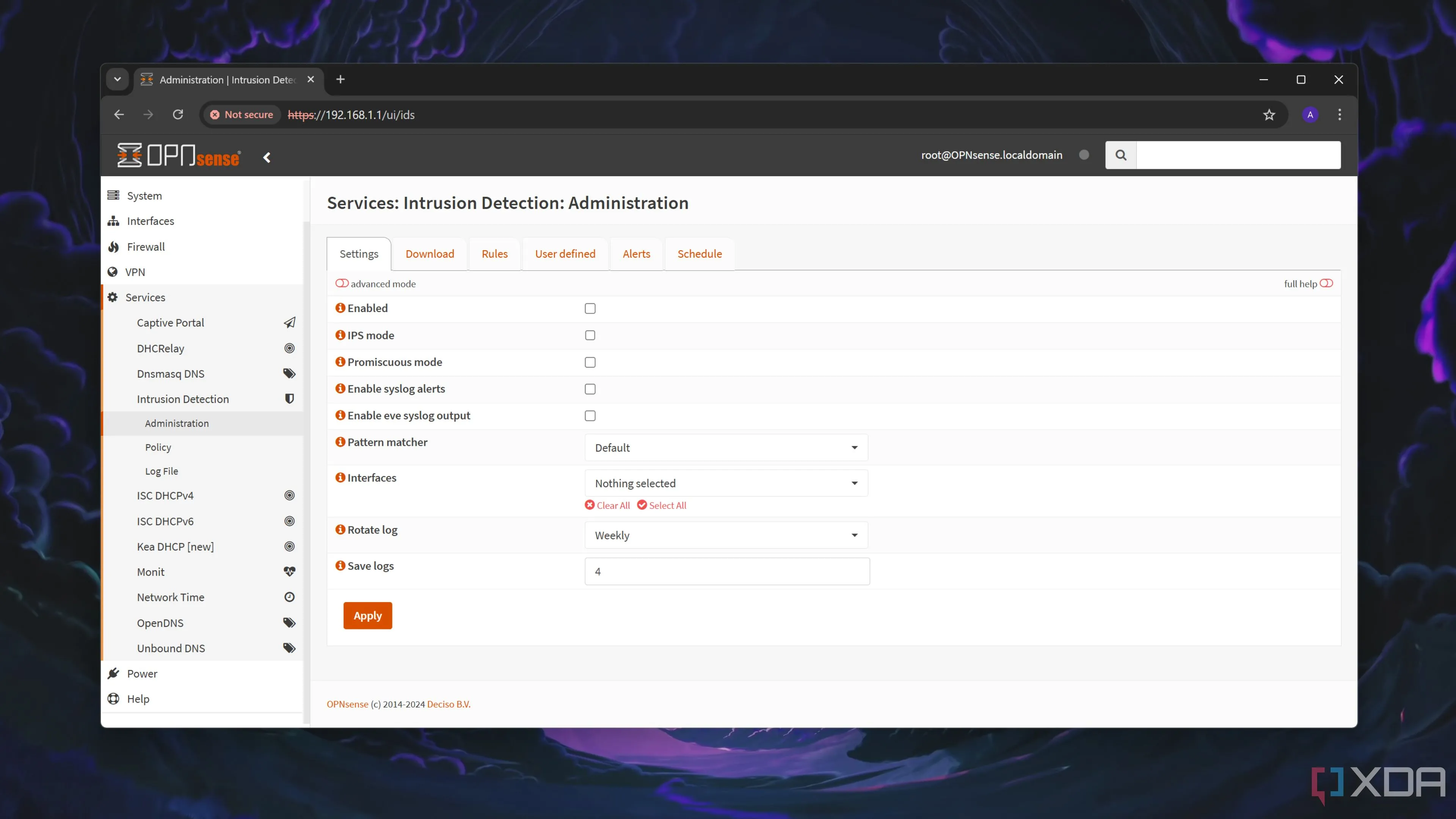 Giao diện Intrusion Detection trong OPNsense