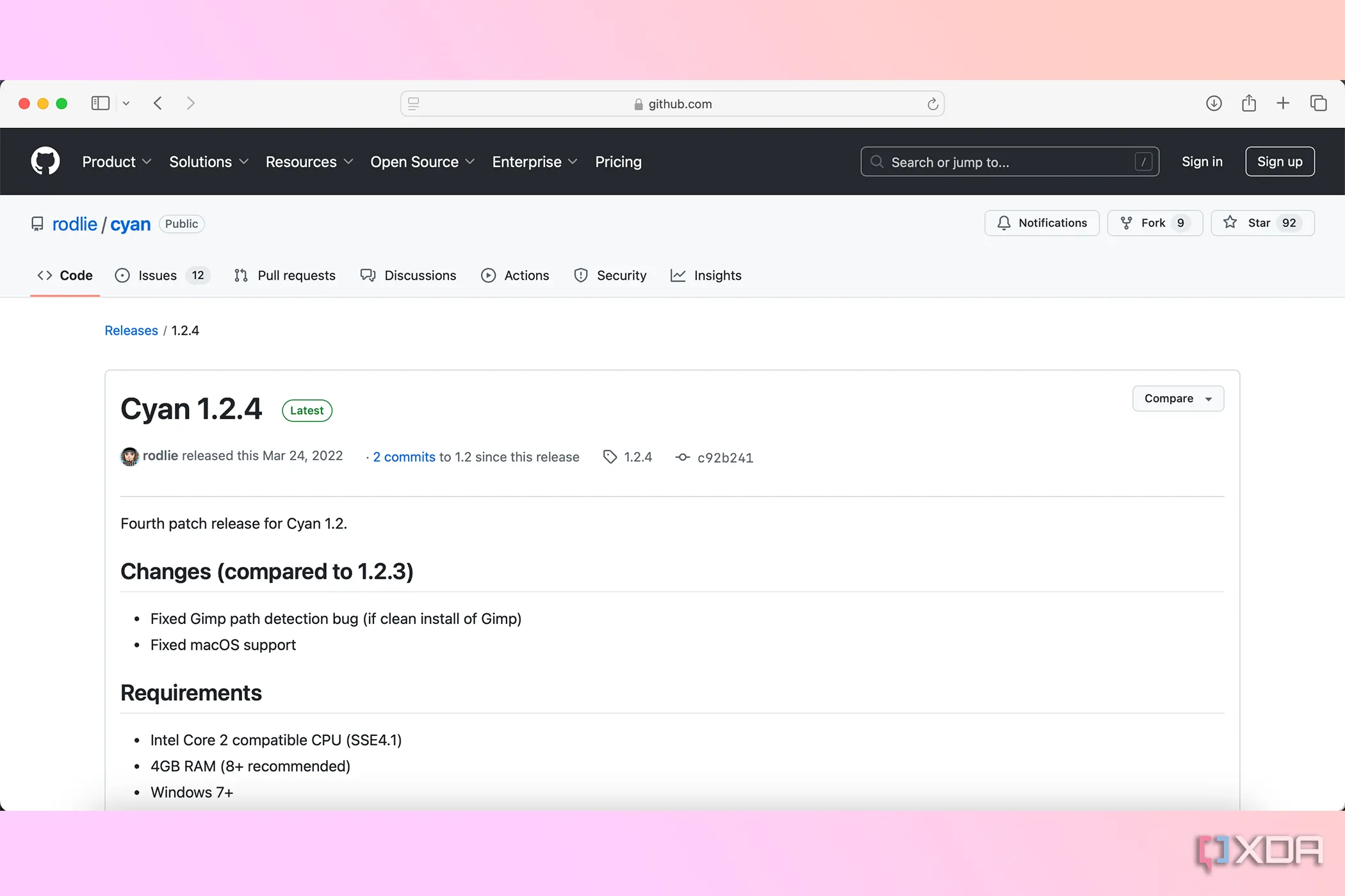 Giao diện kho lưu trữ GitHub của plugin Cyan, công cụ giả lập màu CMYK hữu ích cho GIMP và các phần mềm khác